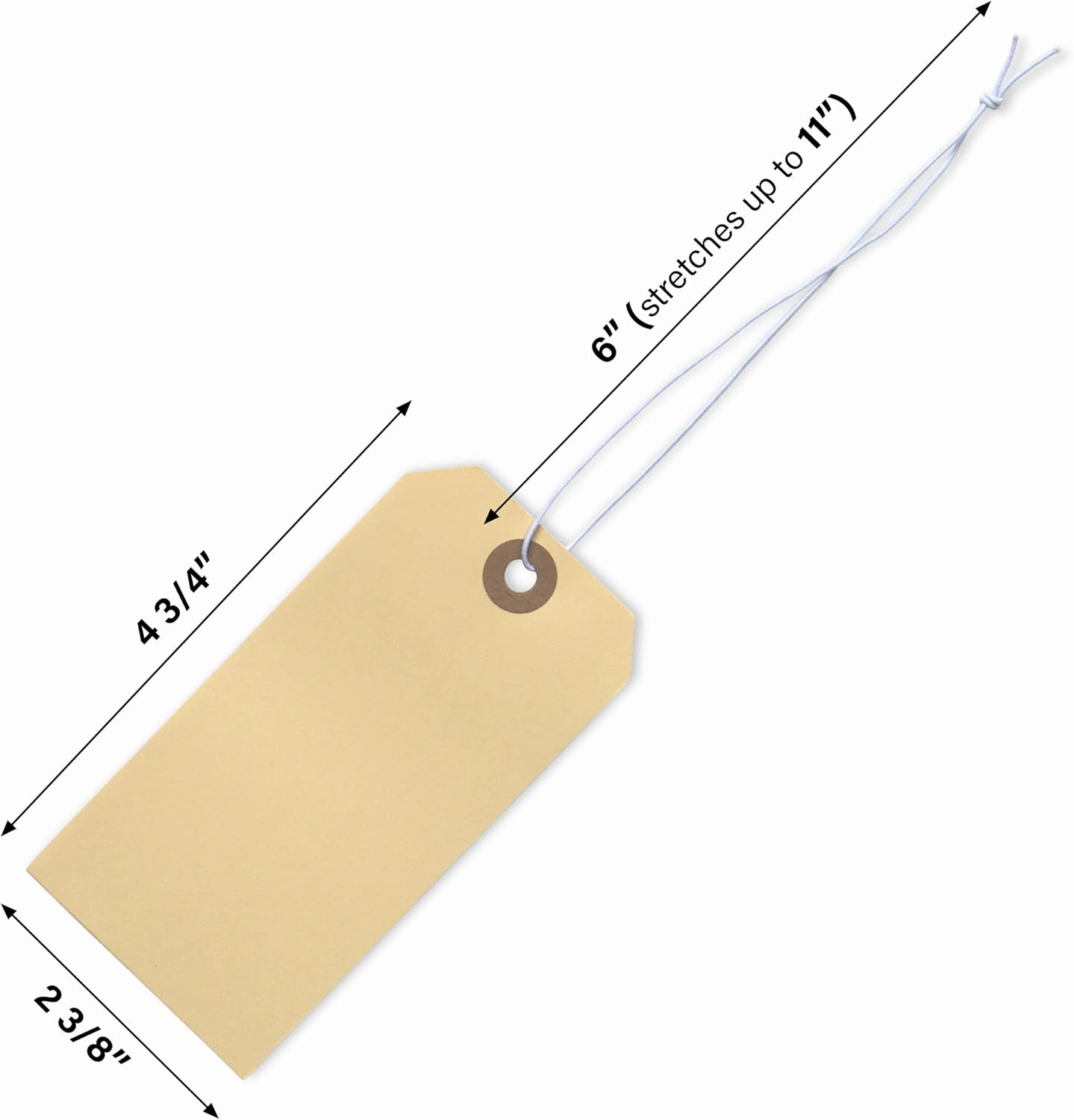 Tags with Elastic String Attached - #5, 4 3/4" X 2 3/8" Box of 200 Manila Paper Label Tags with Elastic Loop and Reinforced Hole image number 1
