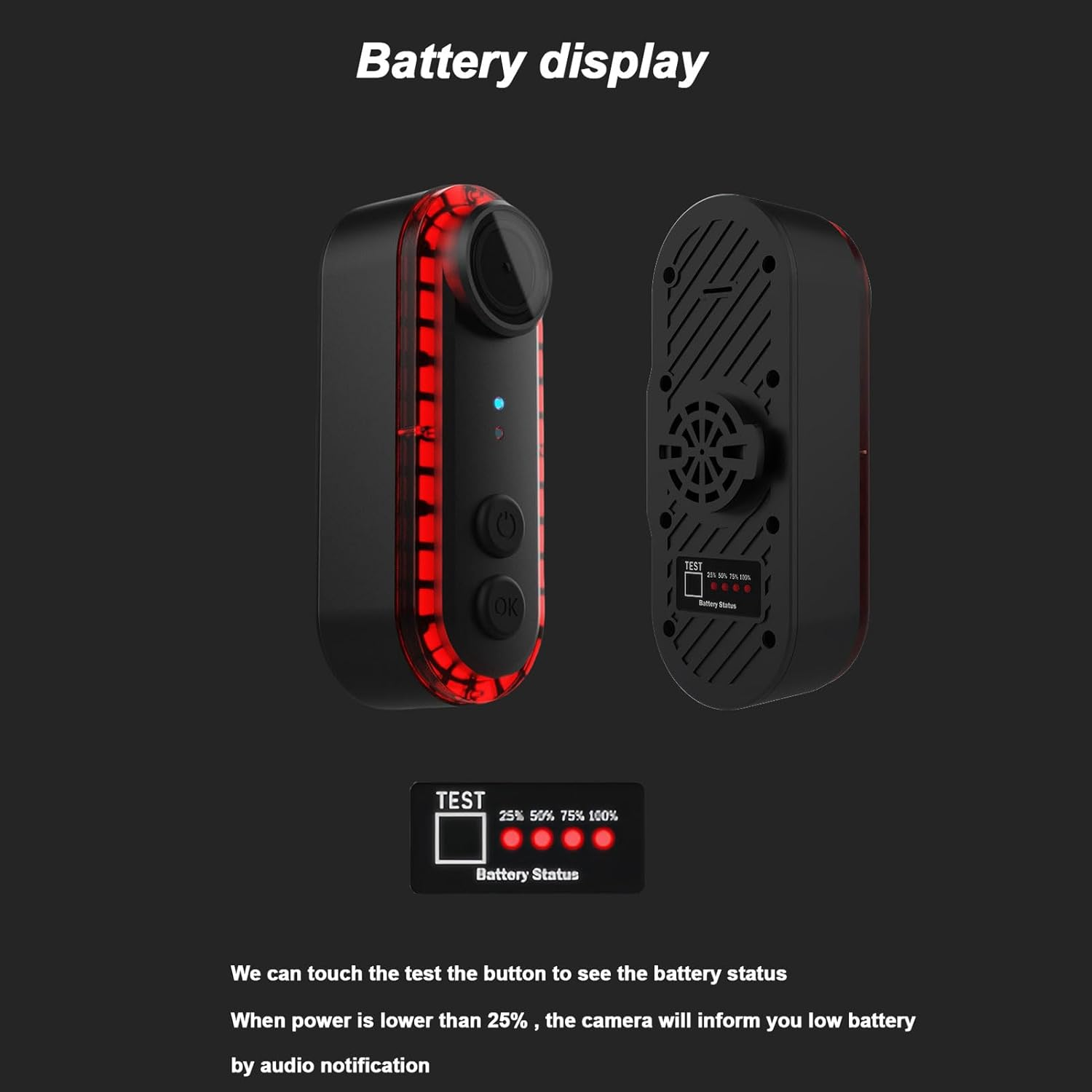 1080P Bike Rear View Camera, Tail Light, 6 Lighting Modes, Wide Angle Lens, 3500Mah Battery, Loop Recording, IPX6 for Mountain, Road Bike with APP, HD Stable Images