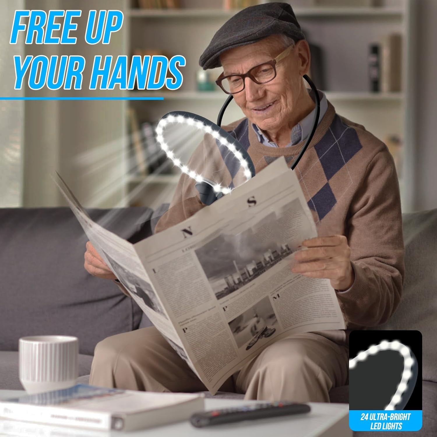 5X Hands-Free Magnifying Glass with 24 Ultra-Bright Leds Light for Reading, Sewing, Crafts, Neck Wear Large Magnifying Glass for Seniors, 3-In-1 Multi-Functional Design Magnifier with Light image number 3