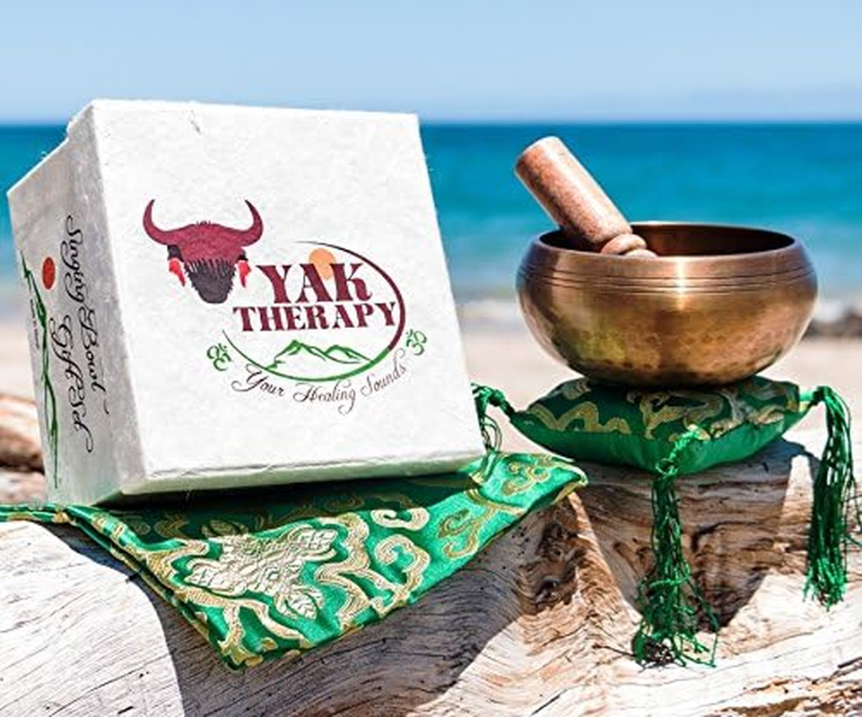 Tibetan Singing Bowl Set by YAK THERAPY- Chakras Healing & Meditation Yoga Sound Bowl with Mallet, Silk Cushion, & Silk Bag, 4.5" Tibetan Bell, Buddhist Bowl Made in Nepal Includes Gift Ebook by Email image number 4