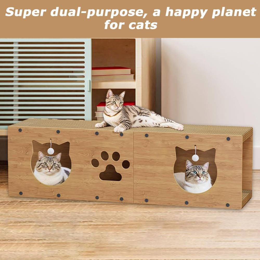 TOMVAES Cat Tunnel Scratcher, Durable Wooden Mog Play Tunnel with Scratching Board, for Indoor Cats Climbing, Sleeping, Playinteractive Toy (24 X 24 X 100 CM) image number 6
