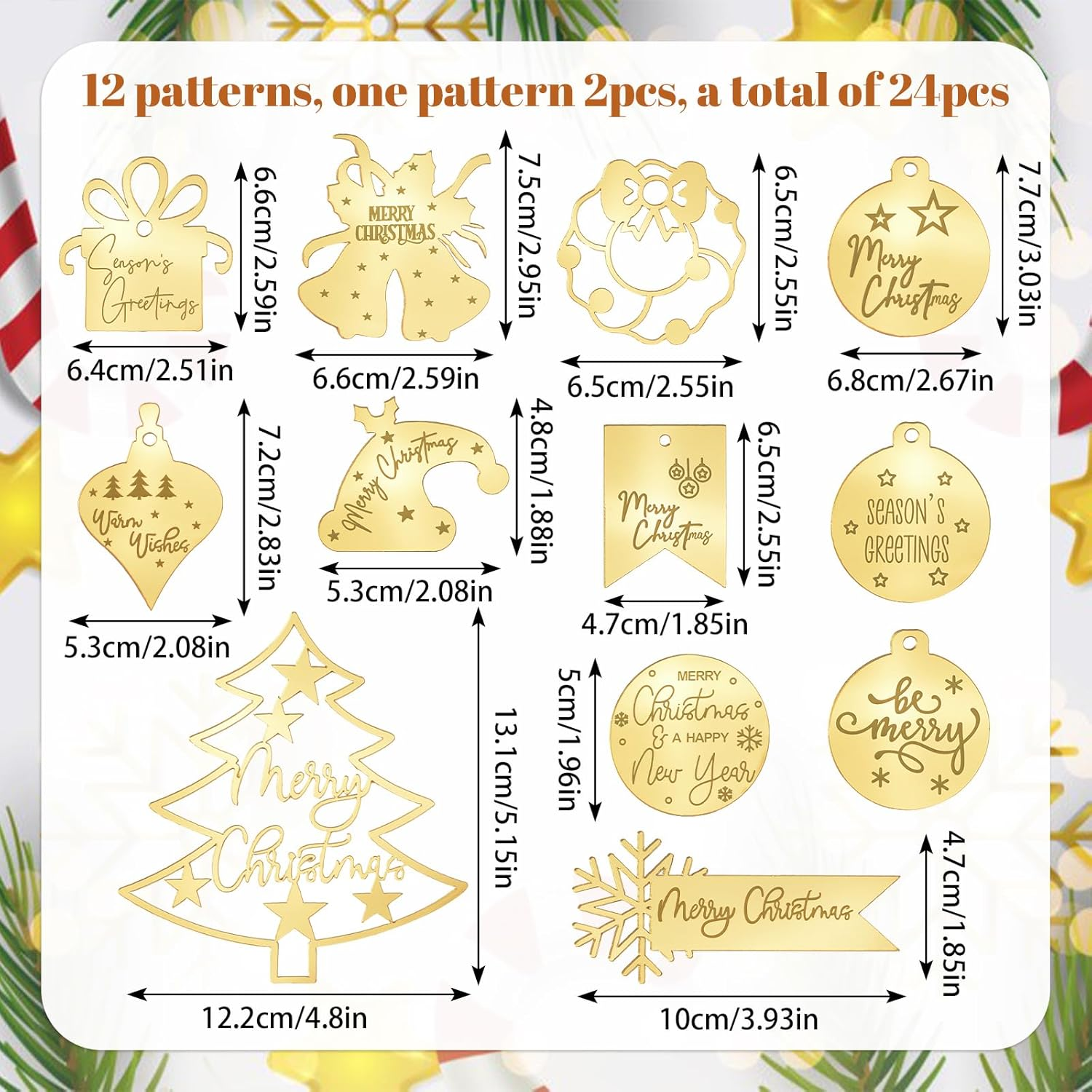 Christmas Cake Topper, 24Pcs Golden Mirror Irregular Merry Christmas Acrylic Cupcake Picks Christmas Themed Cake Discs for DIY Cake Charms