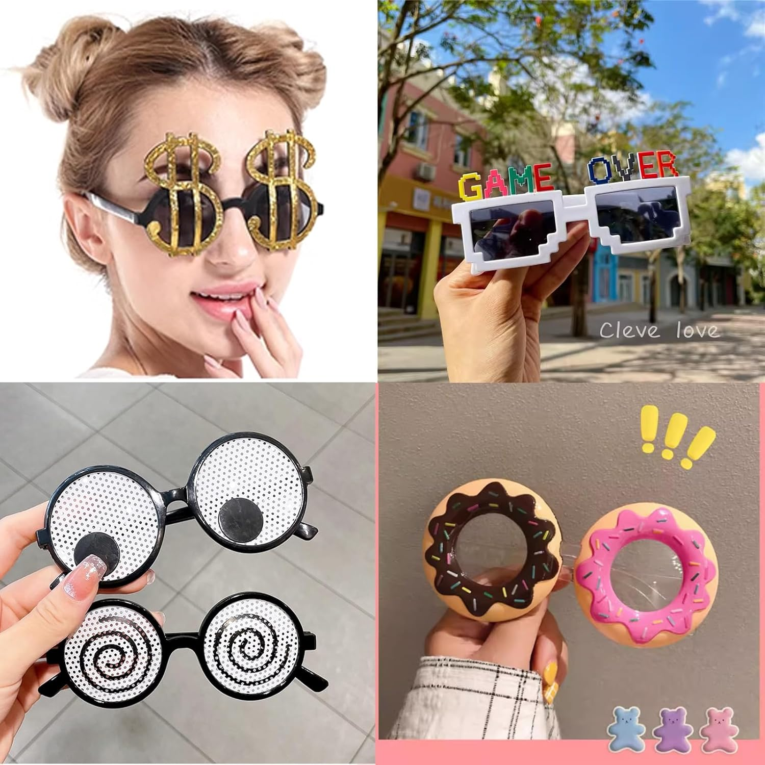 8 Pairs Funny Party Glasses Fancy Party Supplies Decoration Shark/Watermelon/Donuts/Dollars Funny Glasses, Novelty Party Bag Filler Fancy Dress Favors Creative Summer Beach Party Photo Booth Props