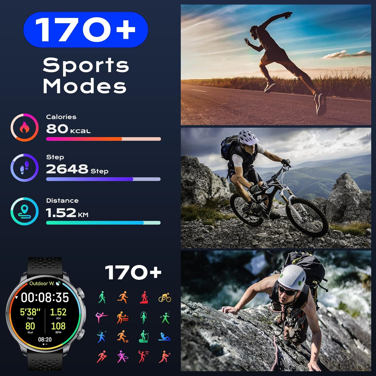 GPS Smart Watches for Men (Answer/Make Call), 1.60" AMOLED Display Smartwatch, 170+ Sports Modes Fitness Tracker Watch with Compass Pedometer, 5ATM Waterproof Mens Smart Watch for Android Iphone image number 1