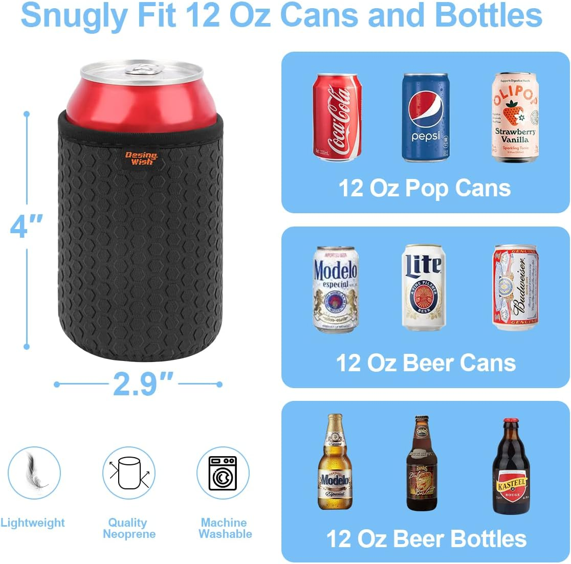 Desing Wish 3 Piece 12 Oz Standard Drink Cooler Set Can Cooler Neoprene Bottle Cooler Cuff Cooling Cuff for Outdoor on the Go Party Beer Bottle Beer Water Wine Cuff Cans Cooler image number 3