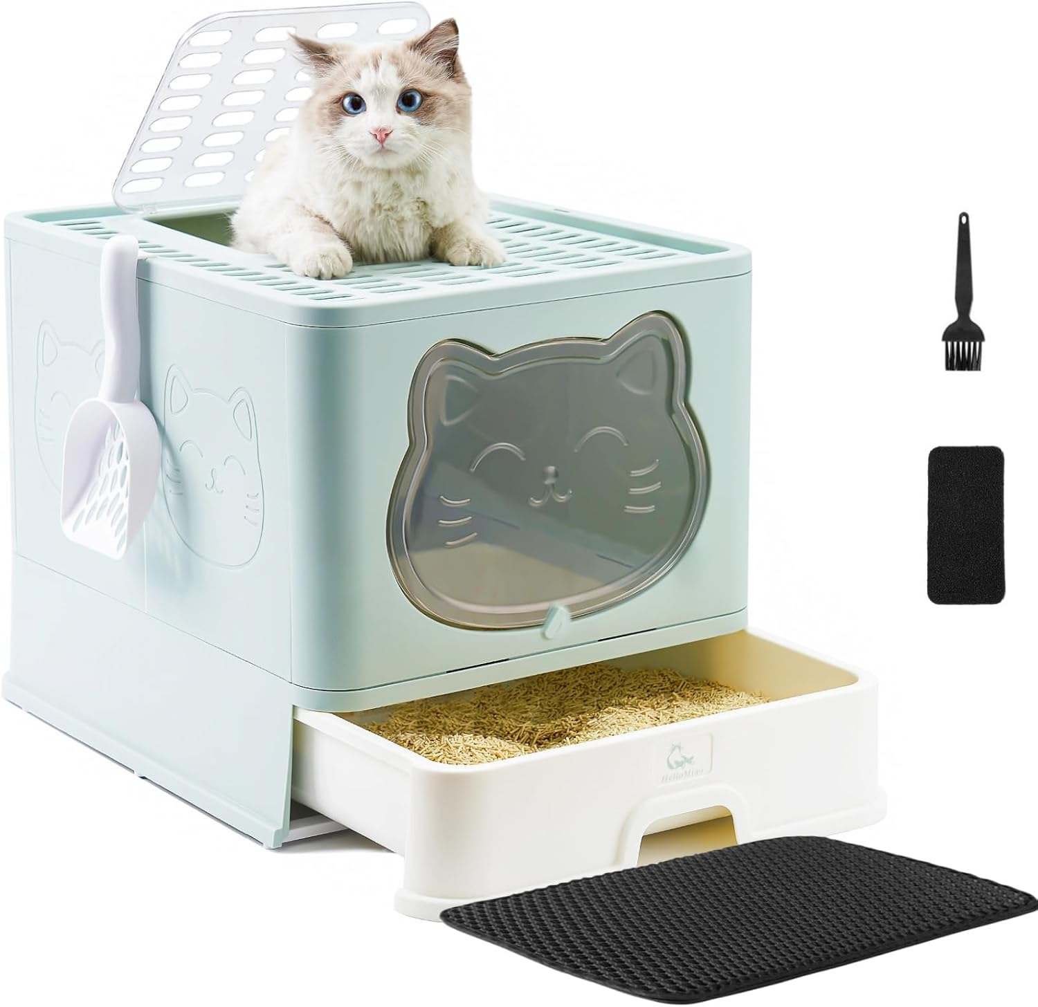 Large Fully Enclosed Cat Litter Box with Door, Odor Control & Foldable Design | Drawer-Type Hooded Litter Tray with Carbon Filter | Easy Clean & Privacy for Cats up to 8Kg image number 5