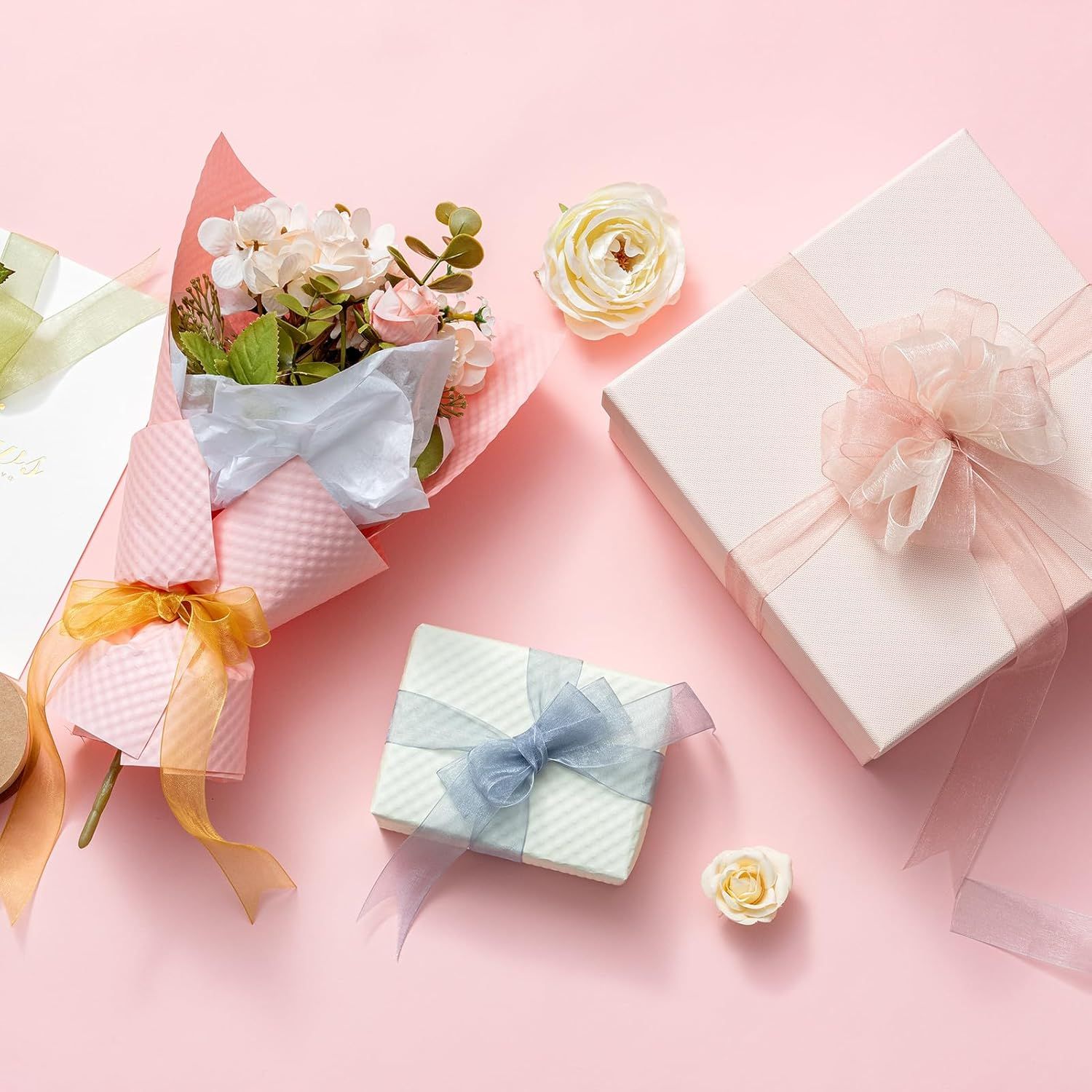 Organza Ribbon - Royal Blue & Navy Blue, 1 Inch X 10 Yd, Silk, Wedding Invitation - Champagne image number 5