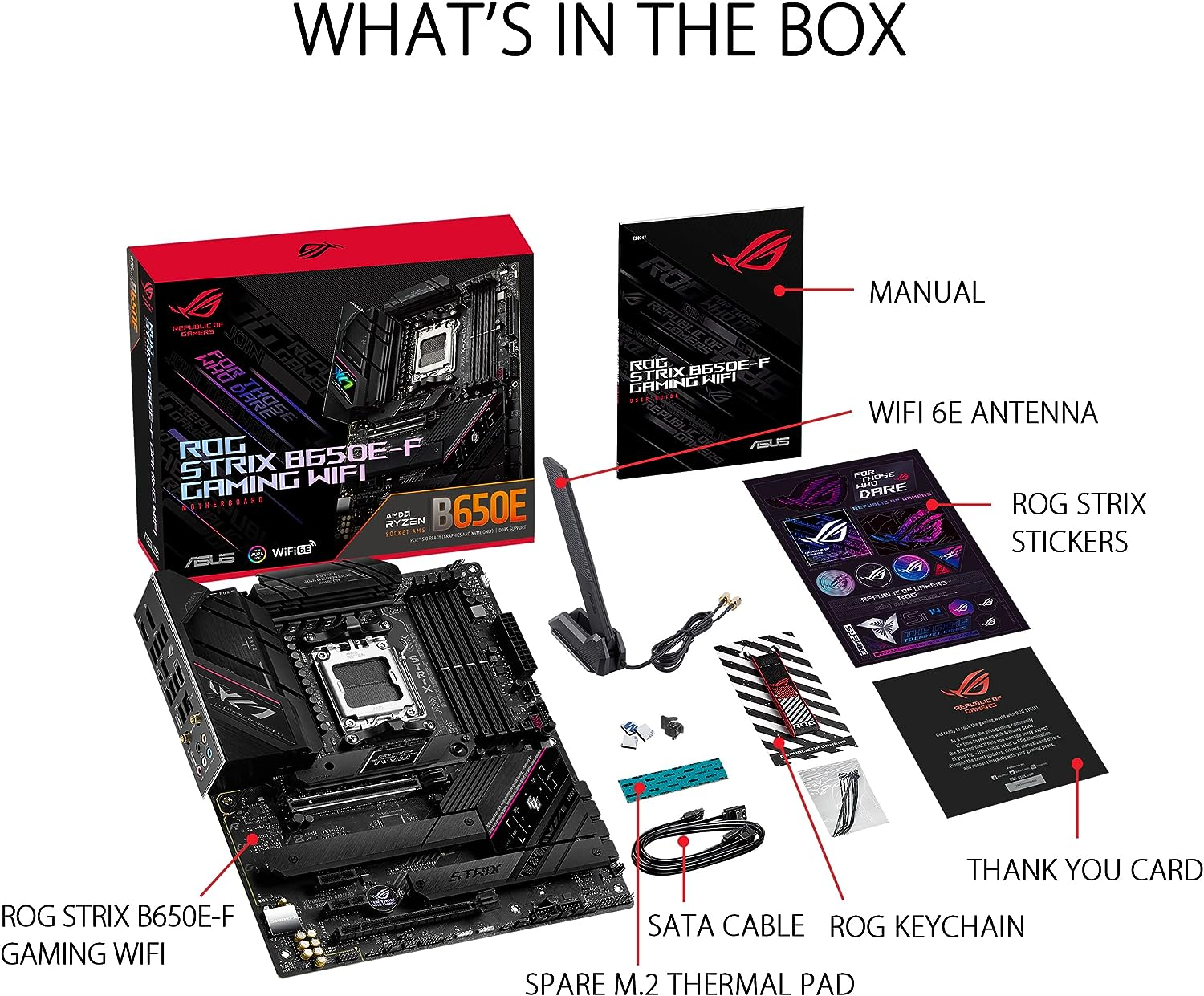ASUS ROG Strix B650E-F Gaming Wifi AMD B650 AM5 Ryzen&trade; Desktop 9000 8000 & 7000 ATX Motherboard, 12+2 Power Stages, DDR5, 3X M.2 Slot, Pcie&reg; 5.0, Wifi 6E, 2.5G LAN, USB 3.2 Gen 2X2 Type-C&reg;, Aura Sync