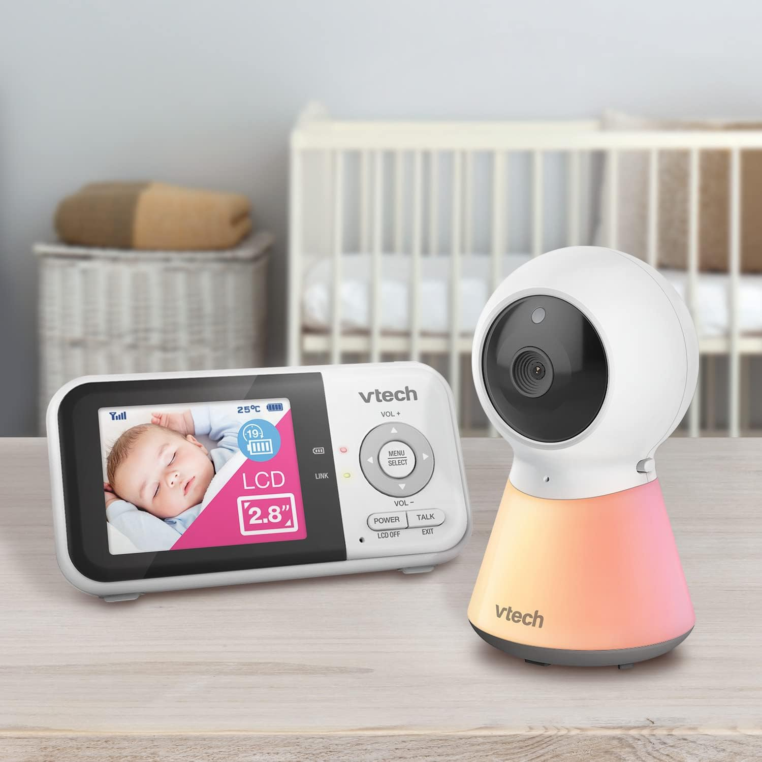 Vtech BM3350N 2.8" 2-Camera Full Colour Video Baby Monitor with Night Light, 2-Way Talk, Soothing Sounds, Room Temperature Monitor, up to 19 Hours Battery Life image number 1