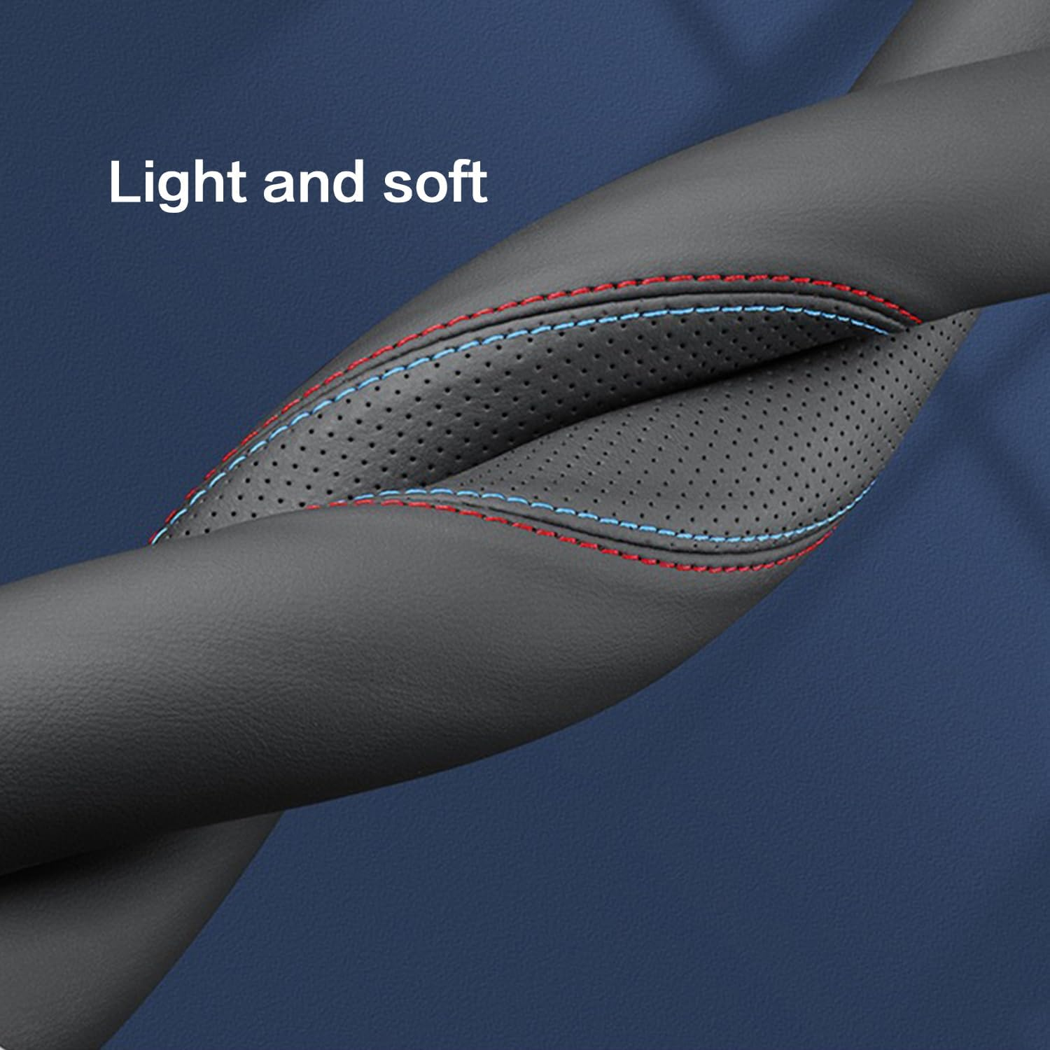 Car Steering Wheel Cover Compatible with Hyundai Elantra Tucson Sonata Santa Fe Elantra GT 14.5-15 Inches, Ultra-Thin Design Premium Nappa Leather (Black-A) - Black-A image number 2