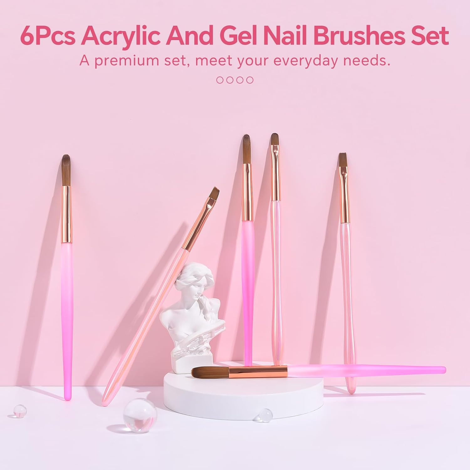 KADS Gel Nail Art Brush Set 6Pcs Oval Flat Clean up Nail Art Design Pen Painting Tools Nail Sculpting Building Brush for Manicure Nail Extension Gel Brush for Nail Salon & Home DIY Use image number 1