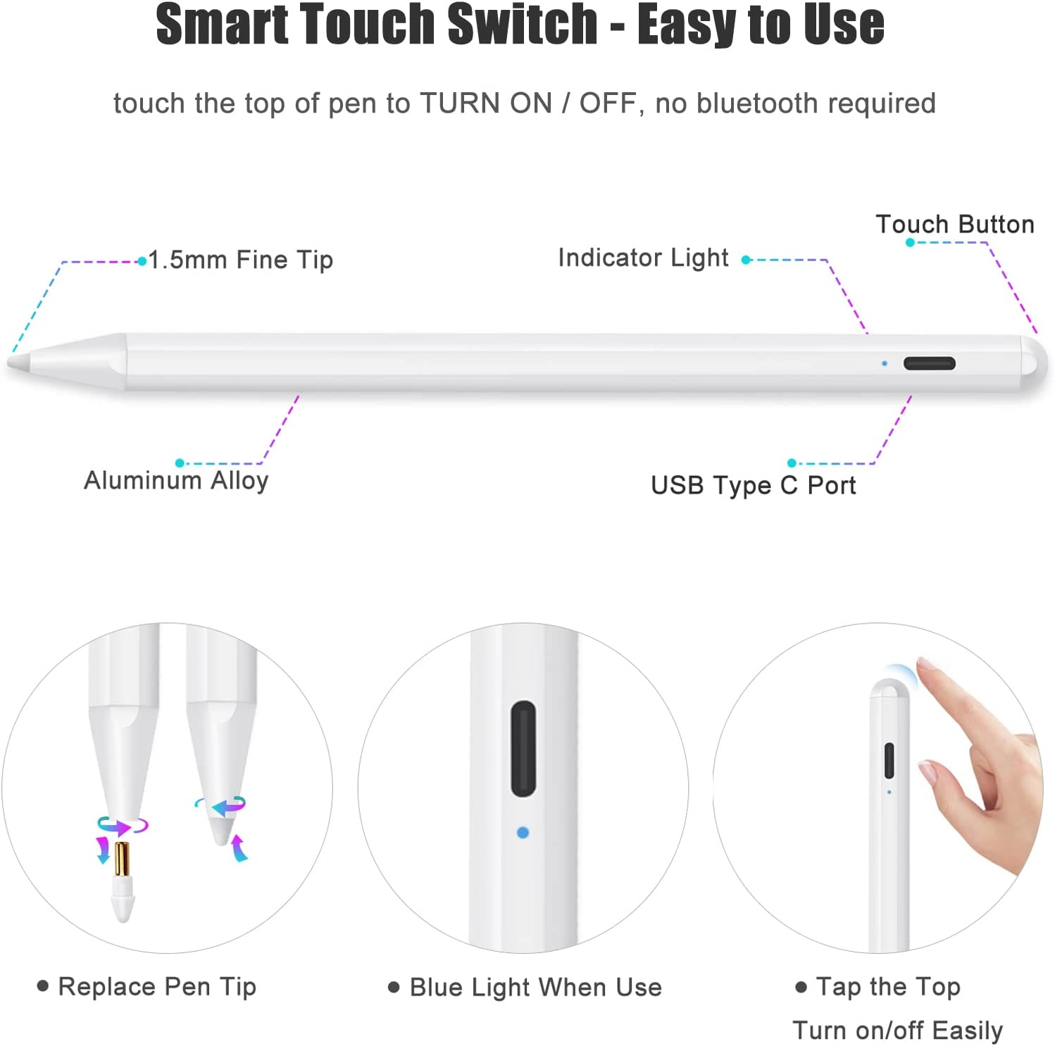 Stylus Pen for Apple Ipad with Palm Rejection, Active Pencil Compatible with (2018-2022) Pro 11/12.9 Inch, 10.2 7Th/8Th/9Th Generation, 6Th, Air 3/4/5Th Gen, Mini 5Th 6Th image number 1