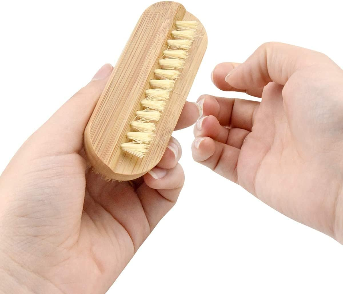 2 Pcs Bamboo Nail Brushes, Two Side Hand Nail Brush with Tampico Fiber Bristle, Small Finger Nail Brush for Toes Nails Fingertips Hands Home Salon Use image number 2