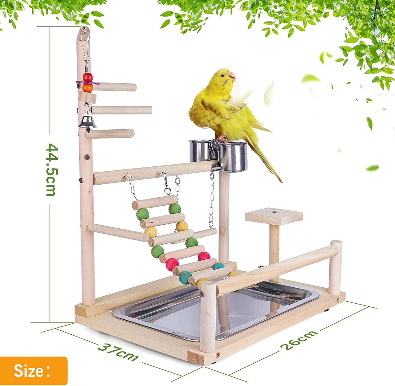 Bird Play Stand, Wooden Bird Playground for Parrots, Parakeet, Cockatiel, Lovebirds, Conures, Budgie, Cockatoos (14.57 * 10.24 * 17.32IN)