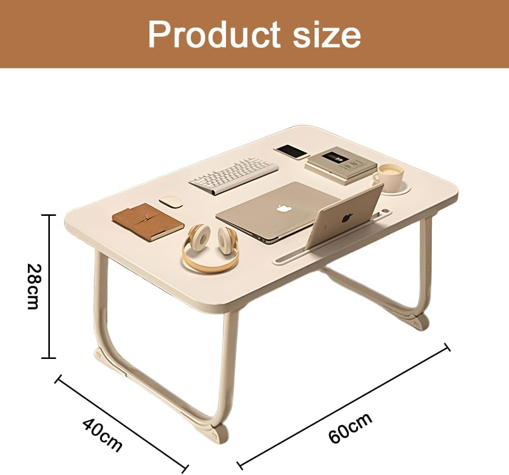 Laptop Bed Table, Portable Foldable Desk with Card Slot and Cup Holder, Lap Desk Laptop Stand Tray Table Floor Table Serving Tray for Eating Reading Working (White Maple) image number 3