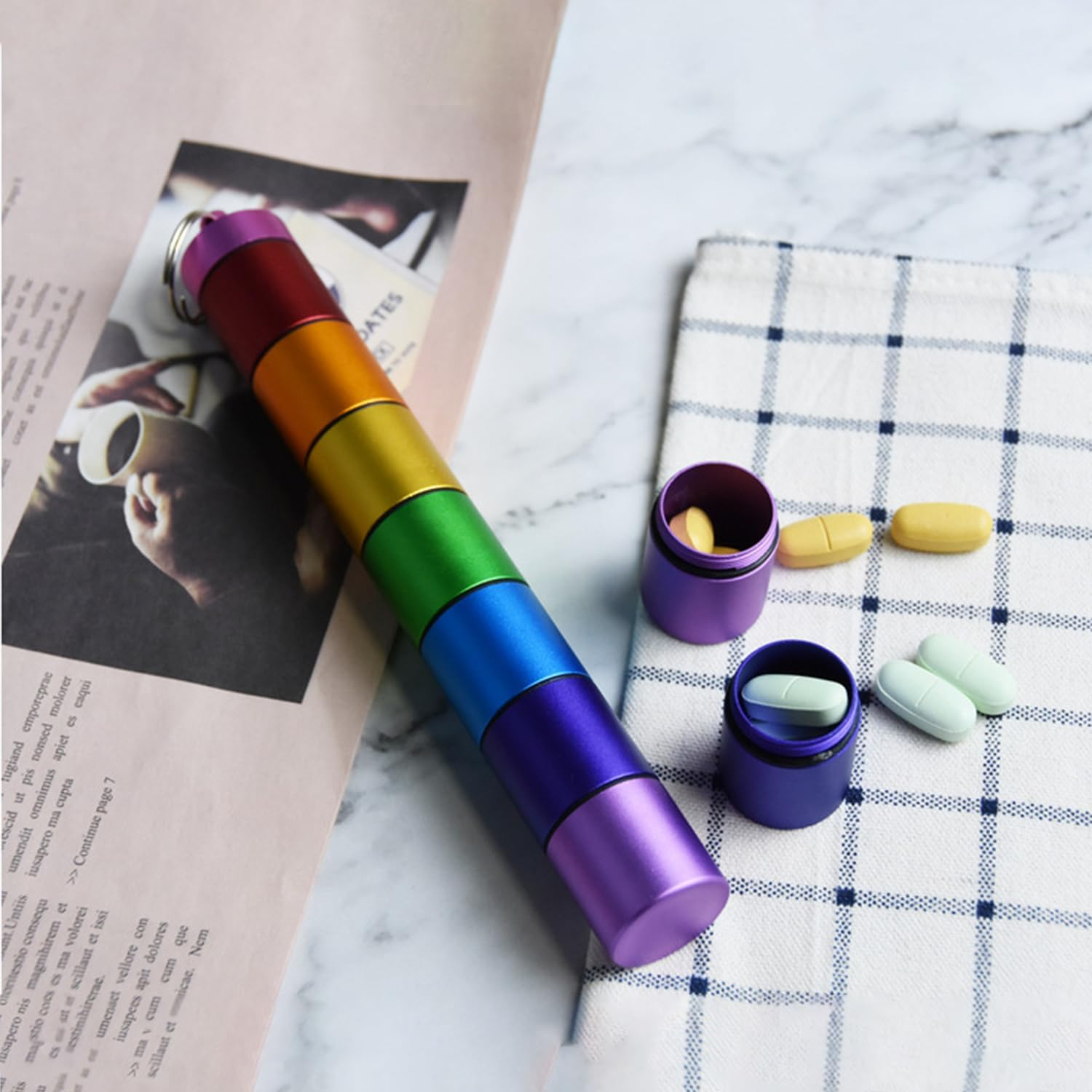 Pill Box Organizer, 7 Compartment Pill Case, Waterproof Emergency Medicine Container, Daily Pills Holder, Pill Dispenser Storage Box with Keychain, Ideal for Travel/Outdoor/Crush-Resistant - Sliver image number 4