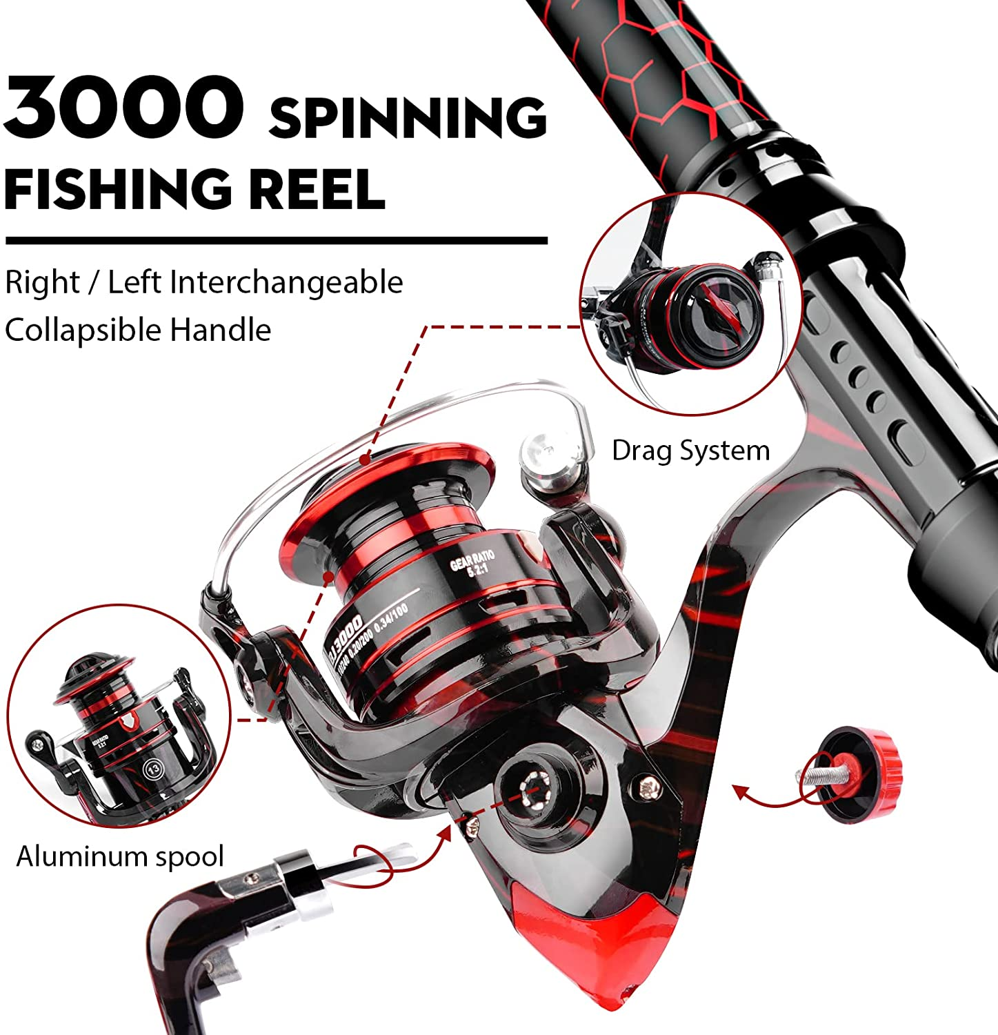 QUDRAKAST Fishing Rod and Reel Combos, Unique Design with X-Warping Painting, Carbon Fiber Telescopic Fishing Rod with Reel Combo Fishing Rod Kit with Tackle Box, Best Gift image number 3