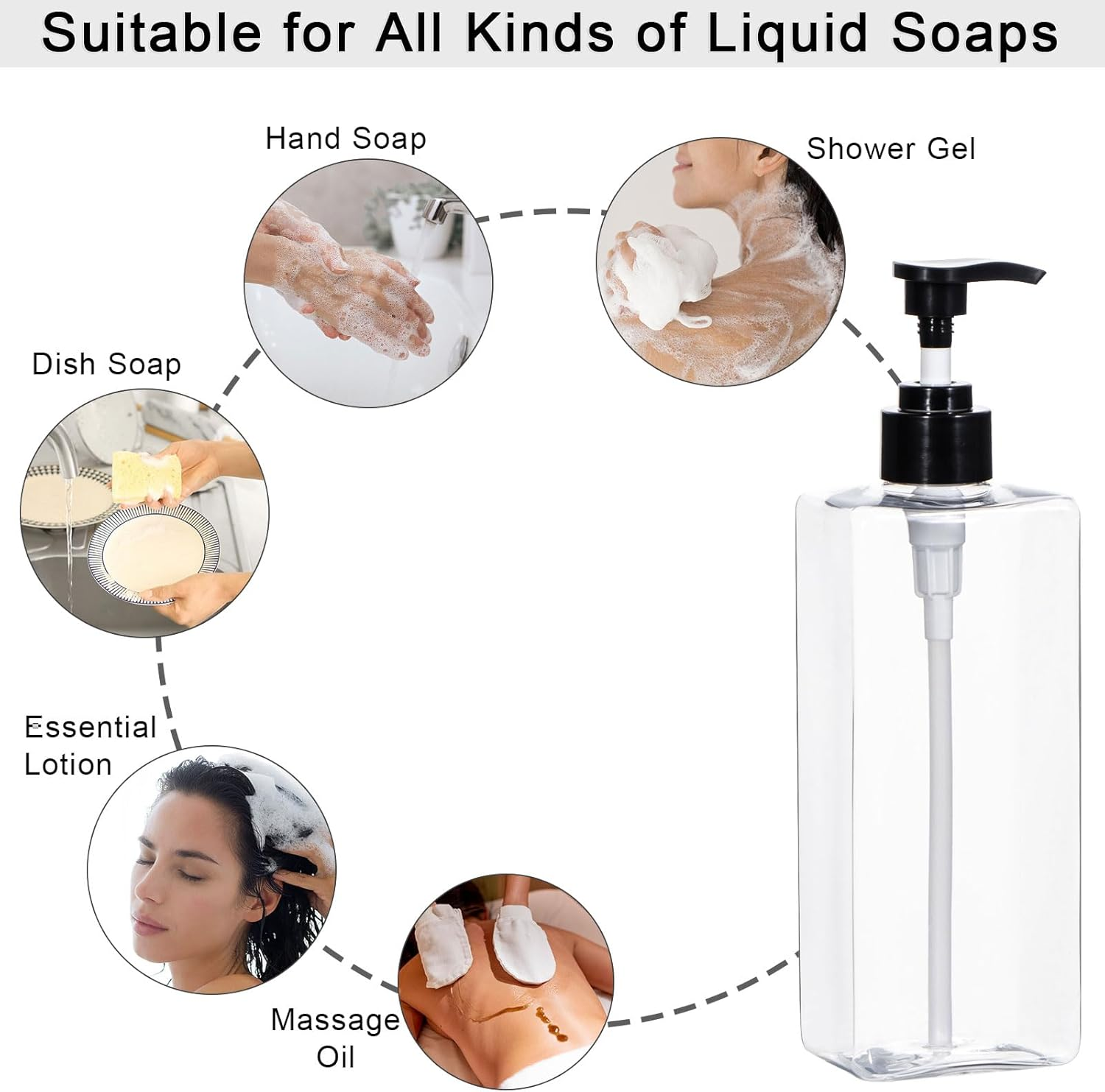 Yeeco Plastic Shampoo and Conditioner Dispenser - Refillable Pump Bottles, 16.9Oz/500Ml, 3 Packs for Bathroom, Kitchen, Hotel - Clear Blue image number 4