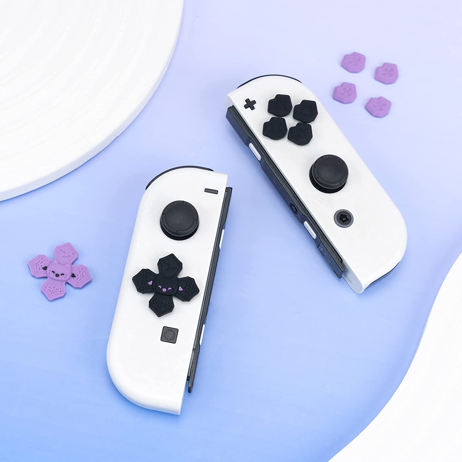 Geekshare Soft Silicone Pastel Cross D-Pad Button Caps Set - ABXY Key Buttons Sticker Compatible with Switch/Oled Game Console (Spooky Cat)