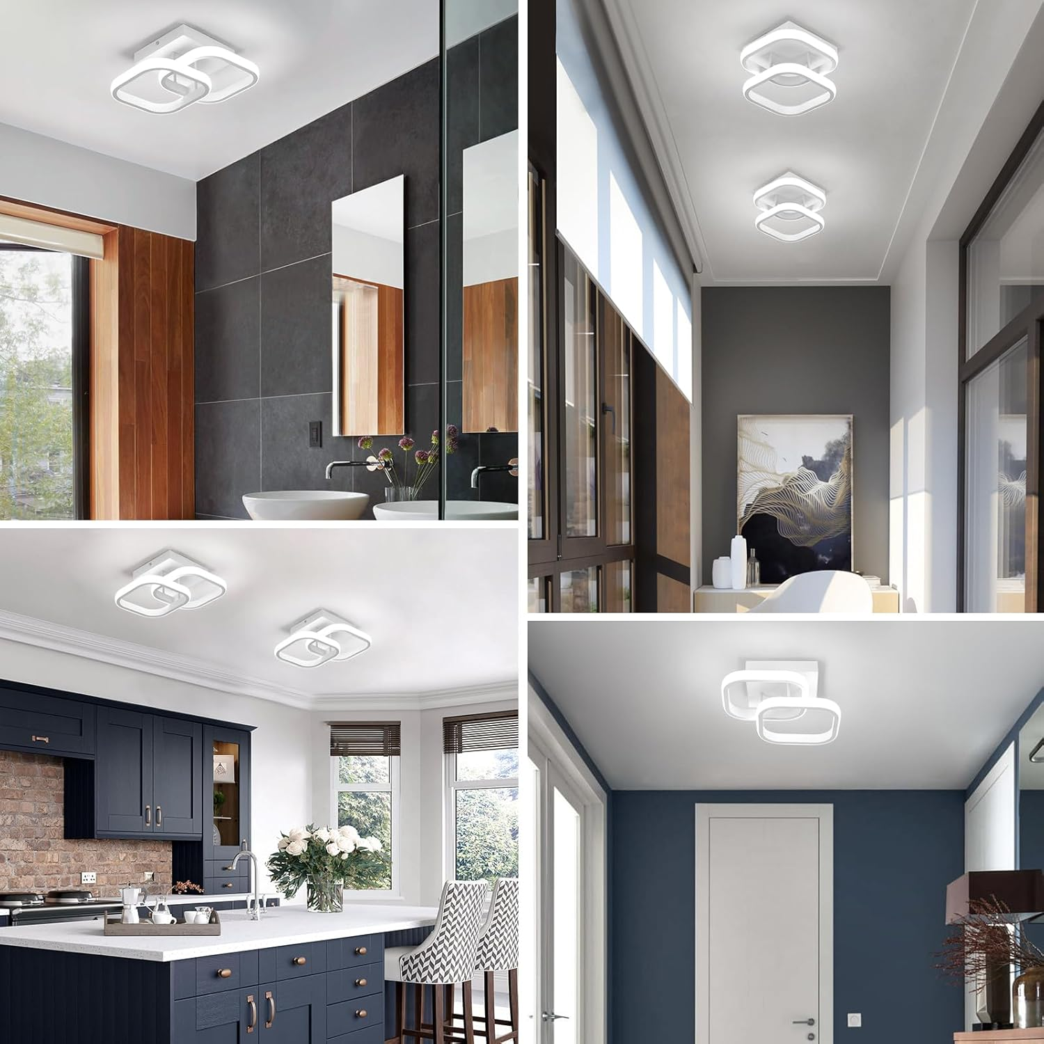 Ceiling Light Modern 22W LED Cool White 6000K Acrylic Square LED Ceiling Lamp for Hallway Office Bedroom Kitchen Living Room Ceiling Lights (White) - Black-Cold Light-6000K image number 3