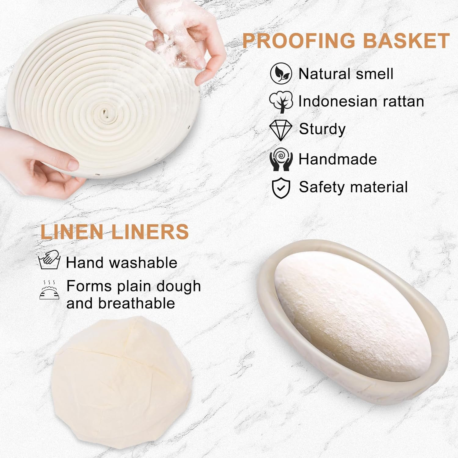 Sourdough Bread Proofing Basket 2 Pack, 22Cm round & 25Cm Oval Banneton Bread Proofing Basket, Sourdough Starter Kit, Banneton Basket Proofing Bowls for Sourdough Bread Making Kit
