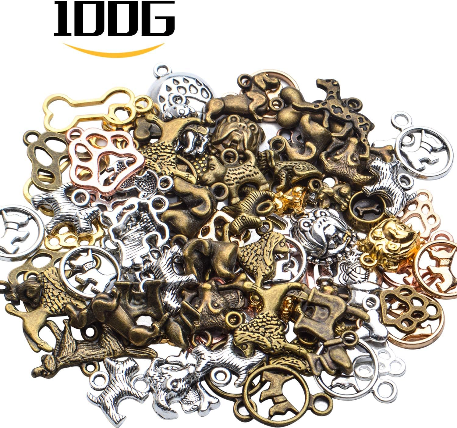 Dog Charms Bulk, 100 Gram Wholesale Mixed Antique Animal Charms Alloy Pet Dog Pendants Craft Supplies Jewelry Findings Accessory for DIY Necklace Bracelet Earring Crafting, Metal, Alloy image number 1
