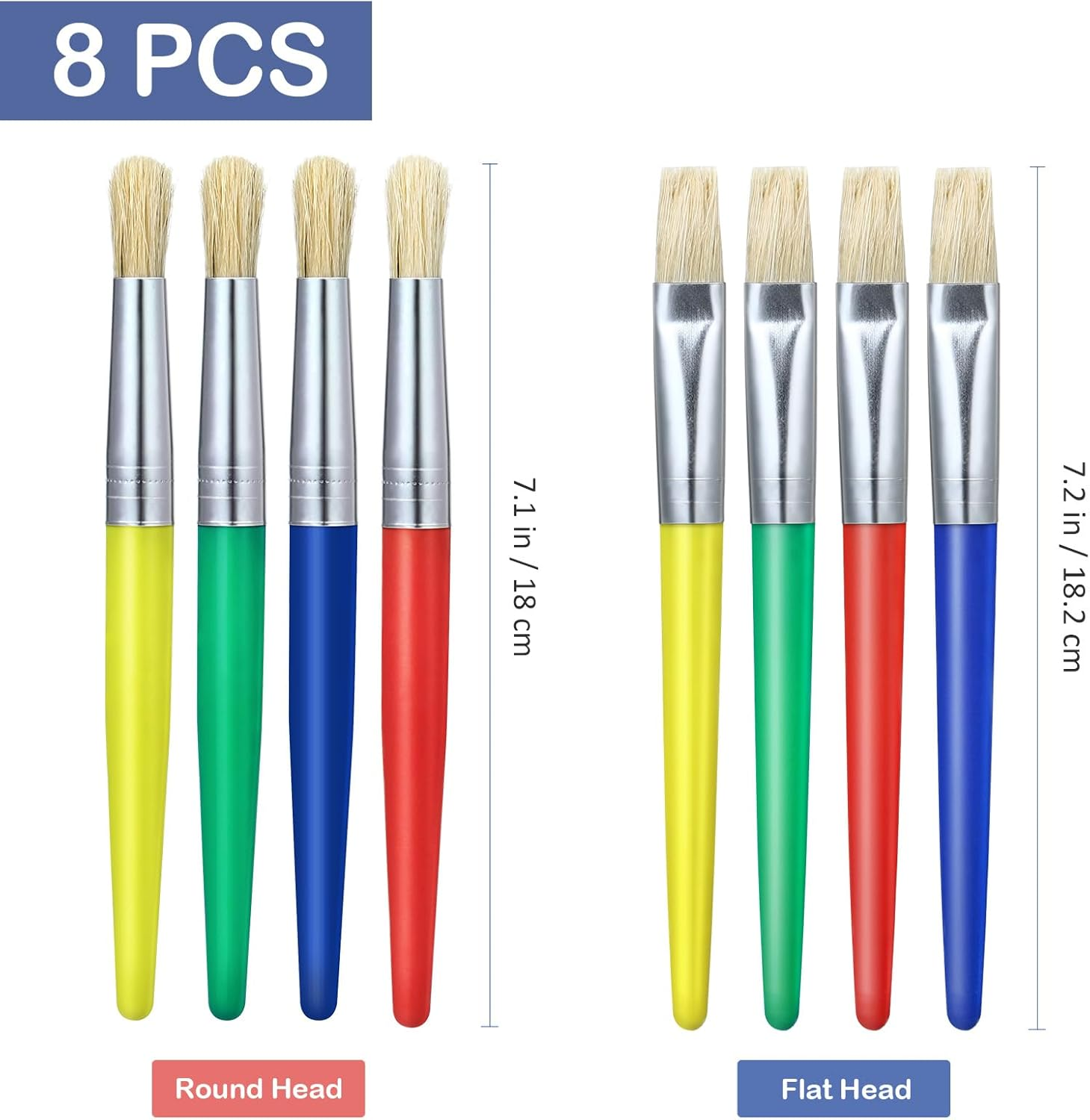 Kisangel 8Pcs Kids Paint Brushes Set - Toddler Paint Brushes Assorted round & Flat Tips for DIY Drawing, Art Crafting, School Party Supplies