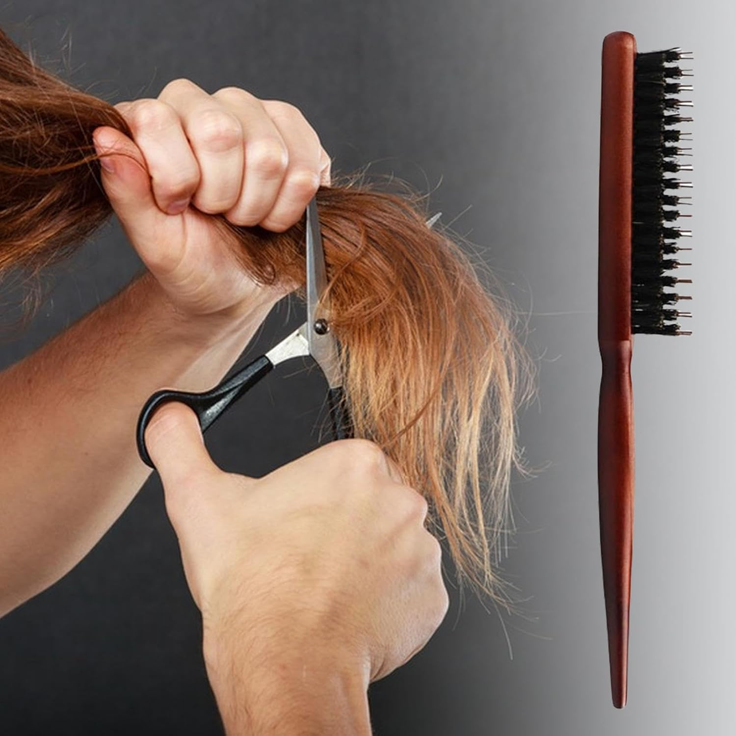 Bristle Hair Brush - Slick Back Hair Brush | Smoothing Styling Hairbrush | Soft Natural Bristles Brush for Thin and Fine Hair, Ergonomic Bristle Hair Brush for Women and Men image number 2