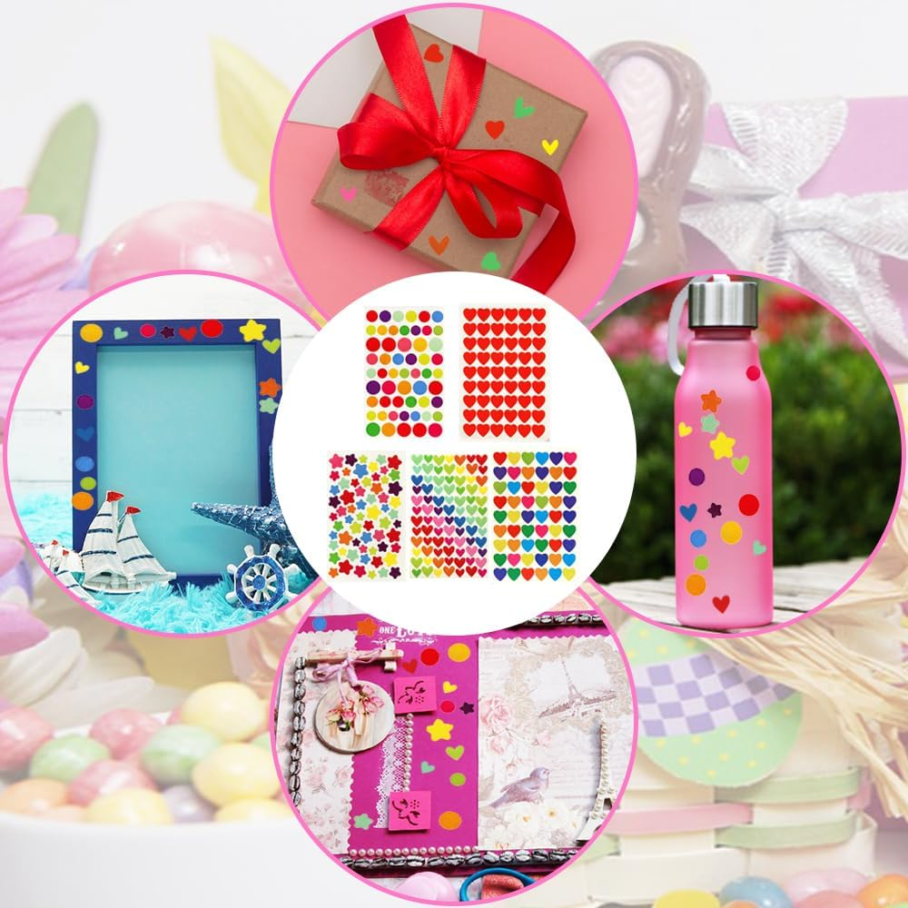 3000 Pcs Cute Colorful Dot Heart and Star Shape Self Adhesive Sticker Sheets, for Scrapbooking, Label, Packaging and Art Craft Supplies（50 Sheets） image number 4