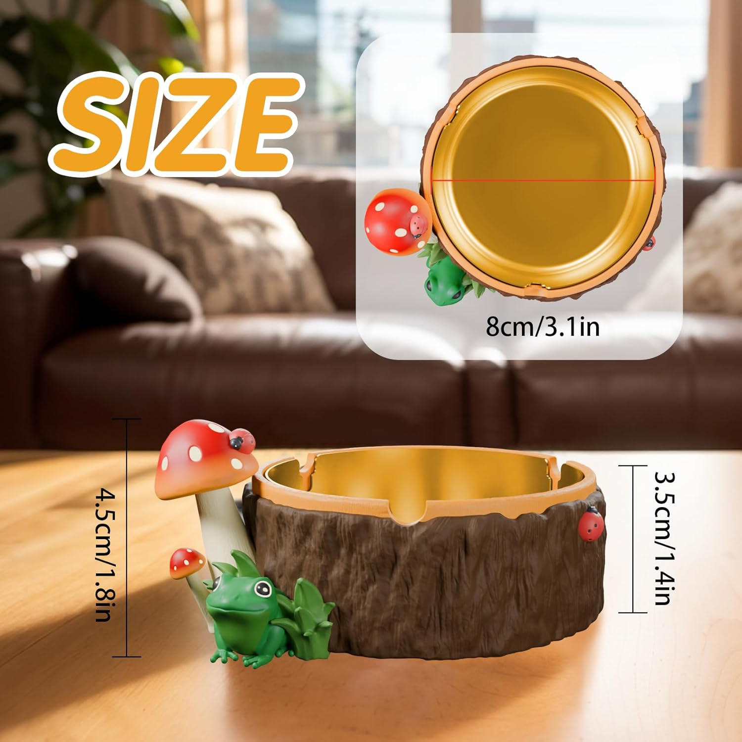 Ashtray, Cute Mushroom Ashtray with Stainless Steel Tray for Cigarette, Resin Ash Tray for Indoor or Outdoor Use Mushroom Decor, Ash Holder for Home and Garden Decor image number 3