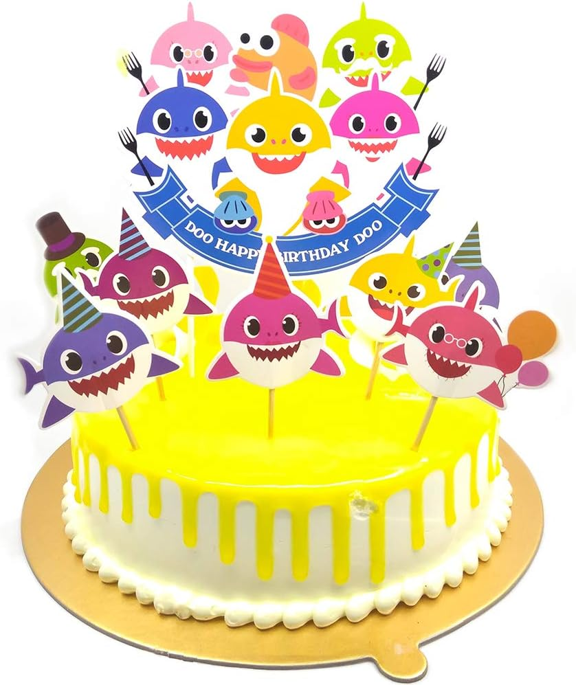 Baby Shark Birthday Cake Topper, Cute Shark Cupcake Toppers for Childrens Party, Doo Doo Baby Shower Cake Supplies and Decoration for 1St Kid Birthday with Card Board image number 3