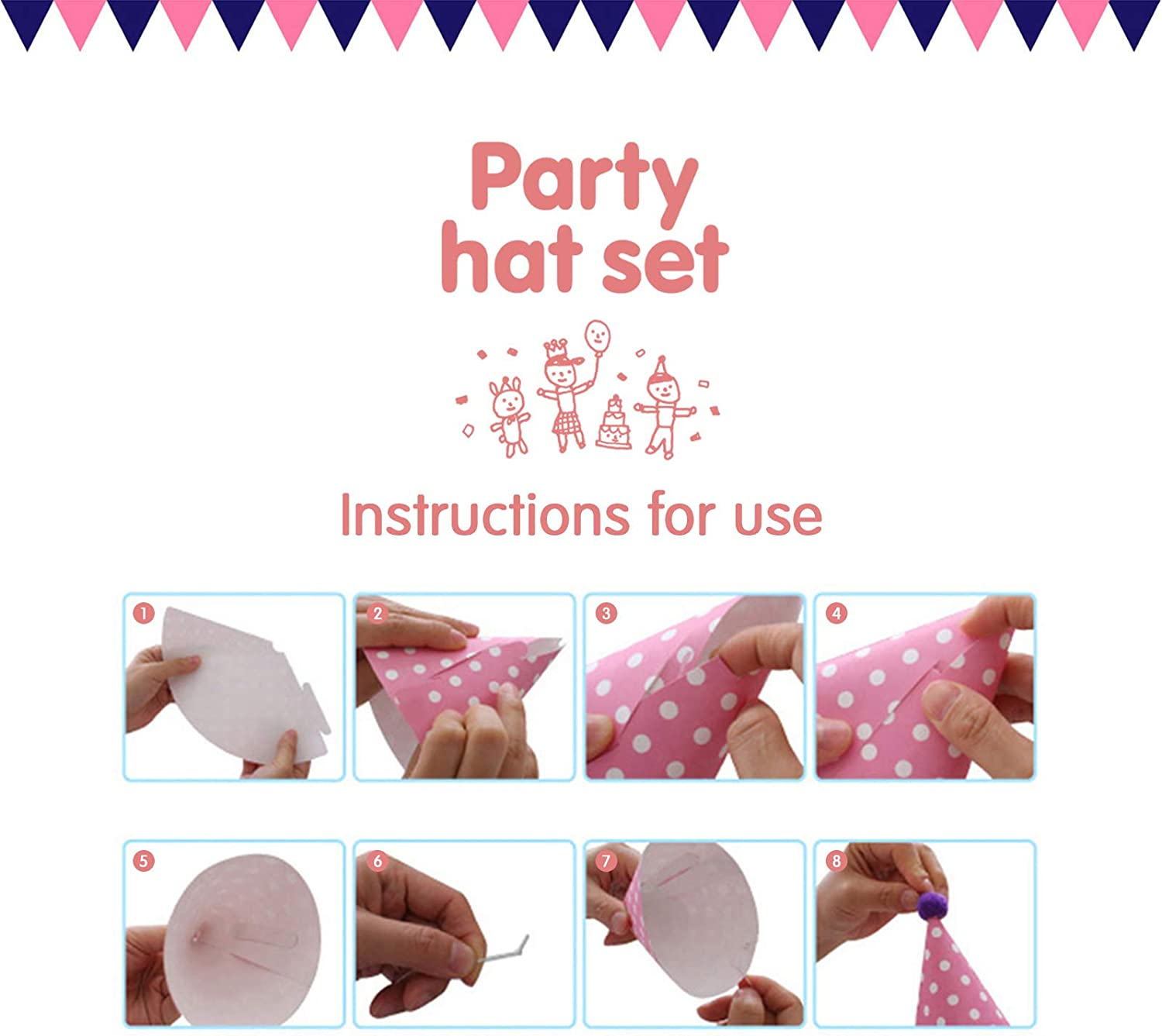 SING F LTD 11Pcs Mini Party Hat Kit, 9 Cone Hat and 2 Crown for Birthday Holiday Kid Pet Family Party Deco Props image number 5