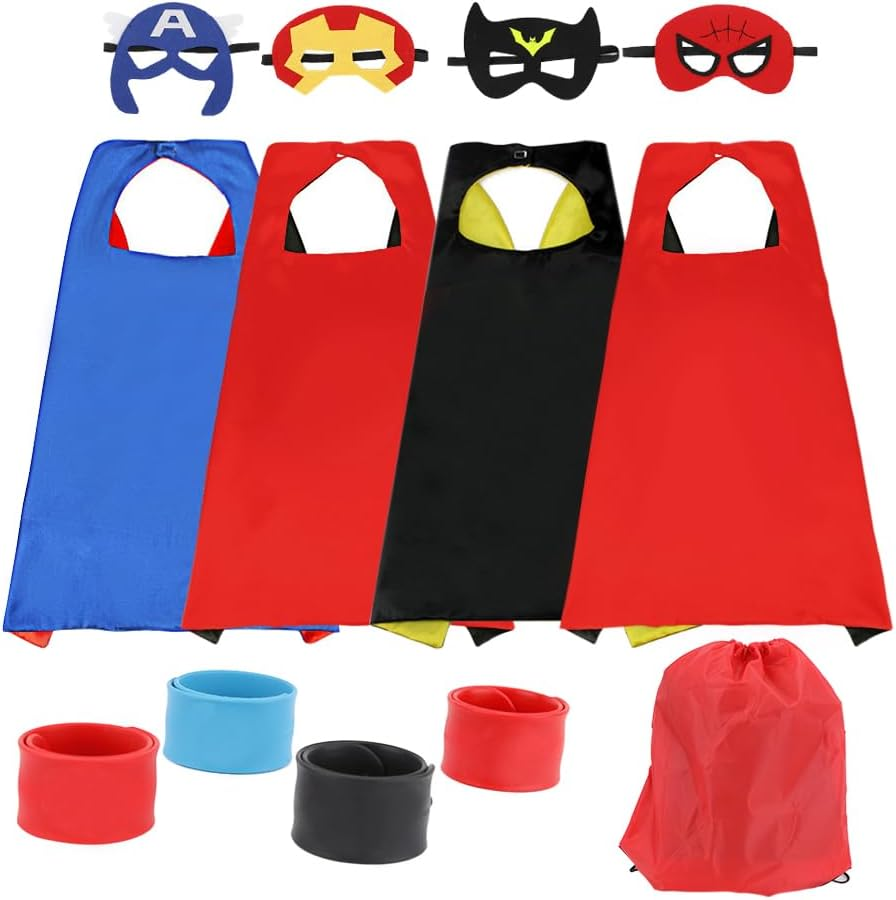 AUTOWT Kids Superhero Cape Set with Mask Storage Bag & Slap Bracelets for Boys Dress up Costumes Halloween Christmas Birthday Party（4Pcs） image number 3