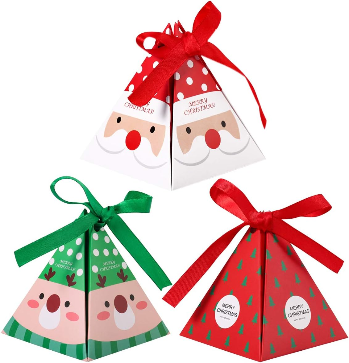 30Pcs Christmas Candy Boxes Xmas Cookie Christmas Tree Printed Paper Box Holiday Treat Packaging Container 8X8X9Cm image number 5