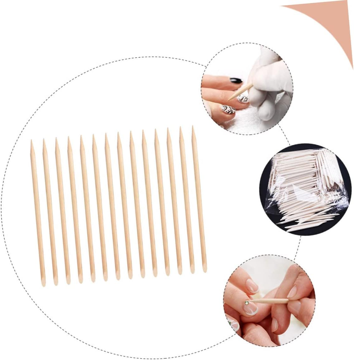 Healeved 100Pcs Wood Nail Sticks Cuticle Pusher Remover Double-Ended Pedicure Tools for Professional Nail Art and Manicure Use image number 4