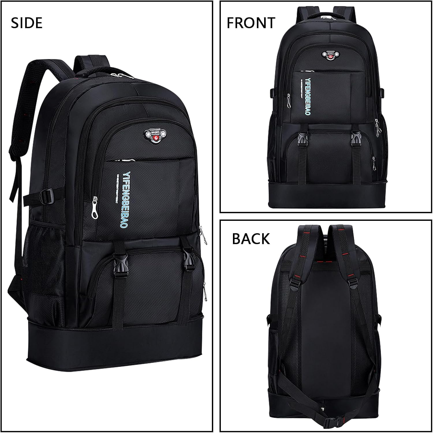 Wesoke 65L Hiking Backpack Black, Expandable Travel Hiking Daypacks, Waterproof Large Camping Backpack for Men Women, Foldable Lightweight Outdoor Sport Backpacking Backpack for Climbing Touringr image number 3