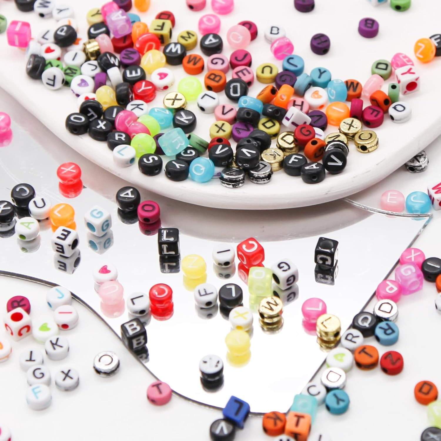 15 Mixed Styles Acrylic Alphabet A-Z Cube round Letter Beads for DIY Jewelry Making, Children'S Alphabet Games, Friendship Bracelet Making image number 2