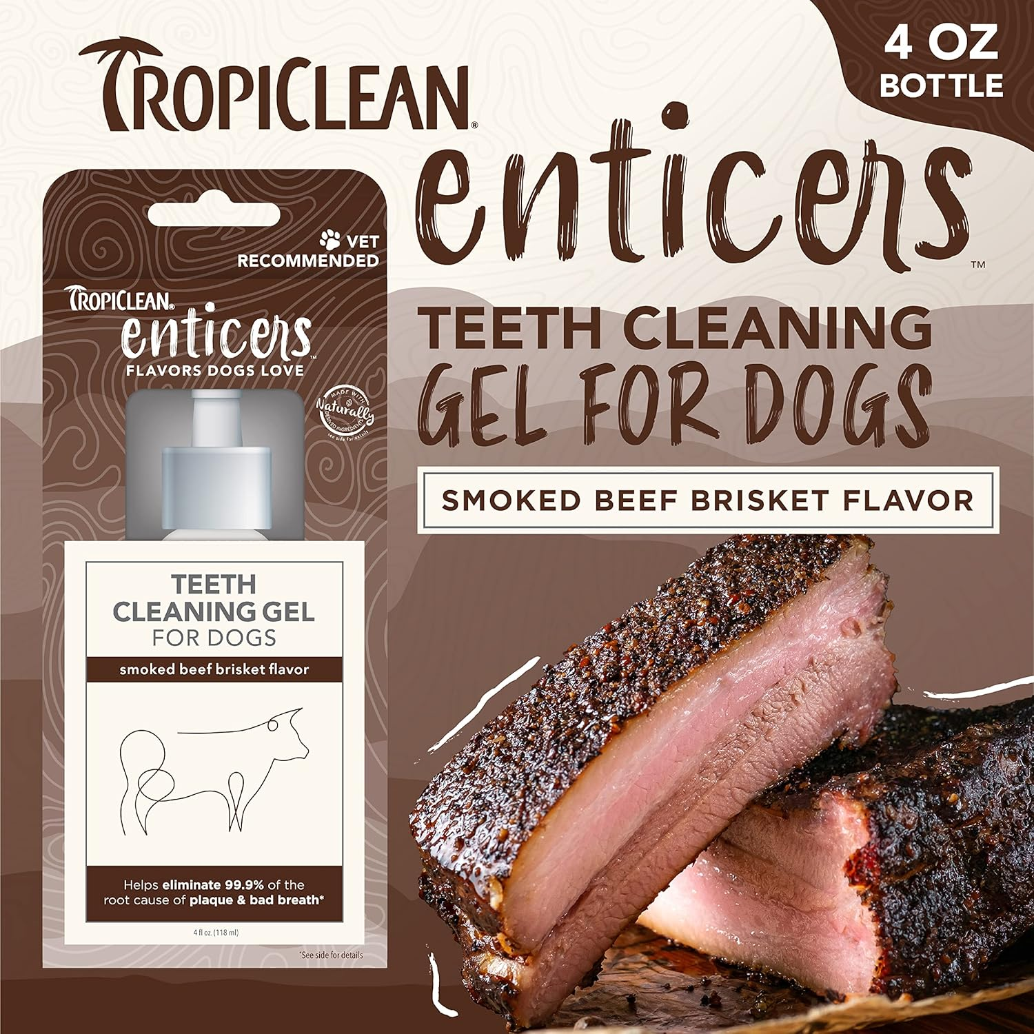 Tropiclean Enticers Teeth Cleaning Dog Gel Smoked Beef Brisket 118Ml image number 6
