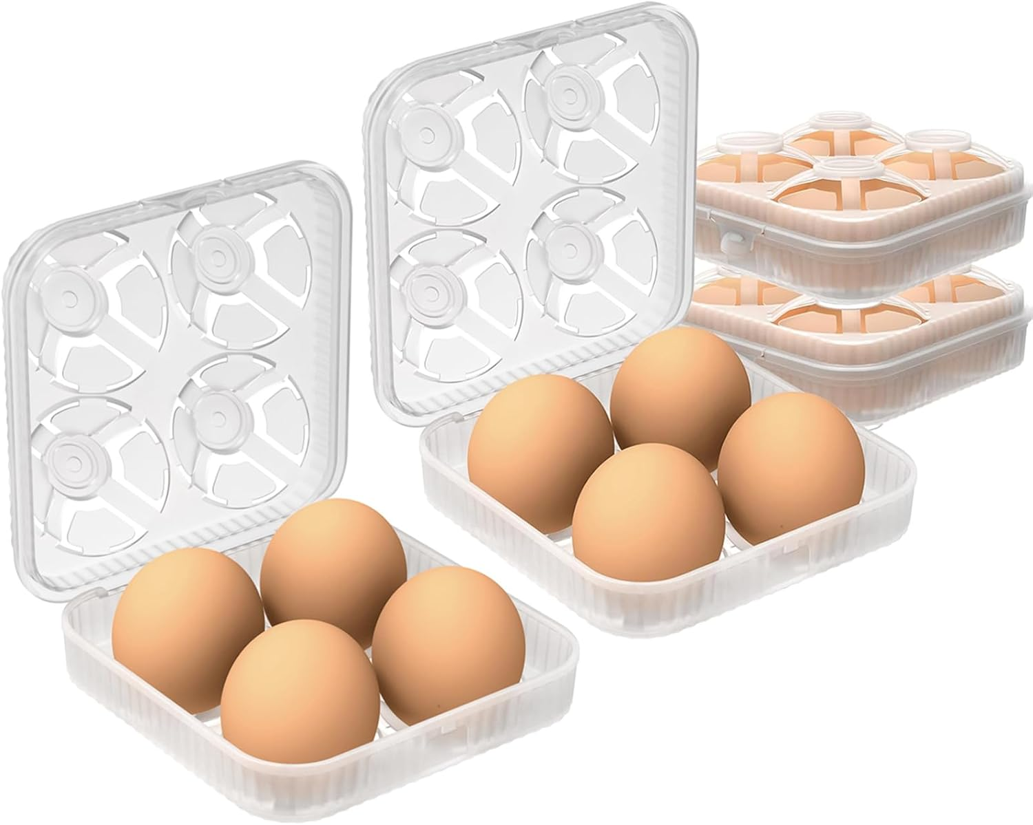 Roseflowe 2Pcs Egg Holder Container, 4 Girds Plastic Egg Storage Box Shockproof Protection, Portable Egg Tray Carriage Dispenser for Camping Picnic Travel Kitchen Refrigerator Outdoor, White image number 5