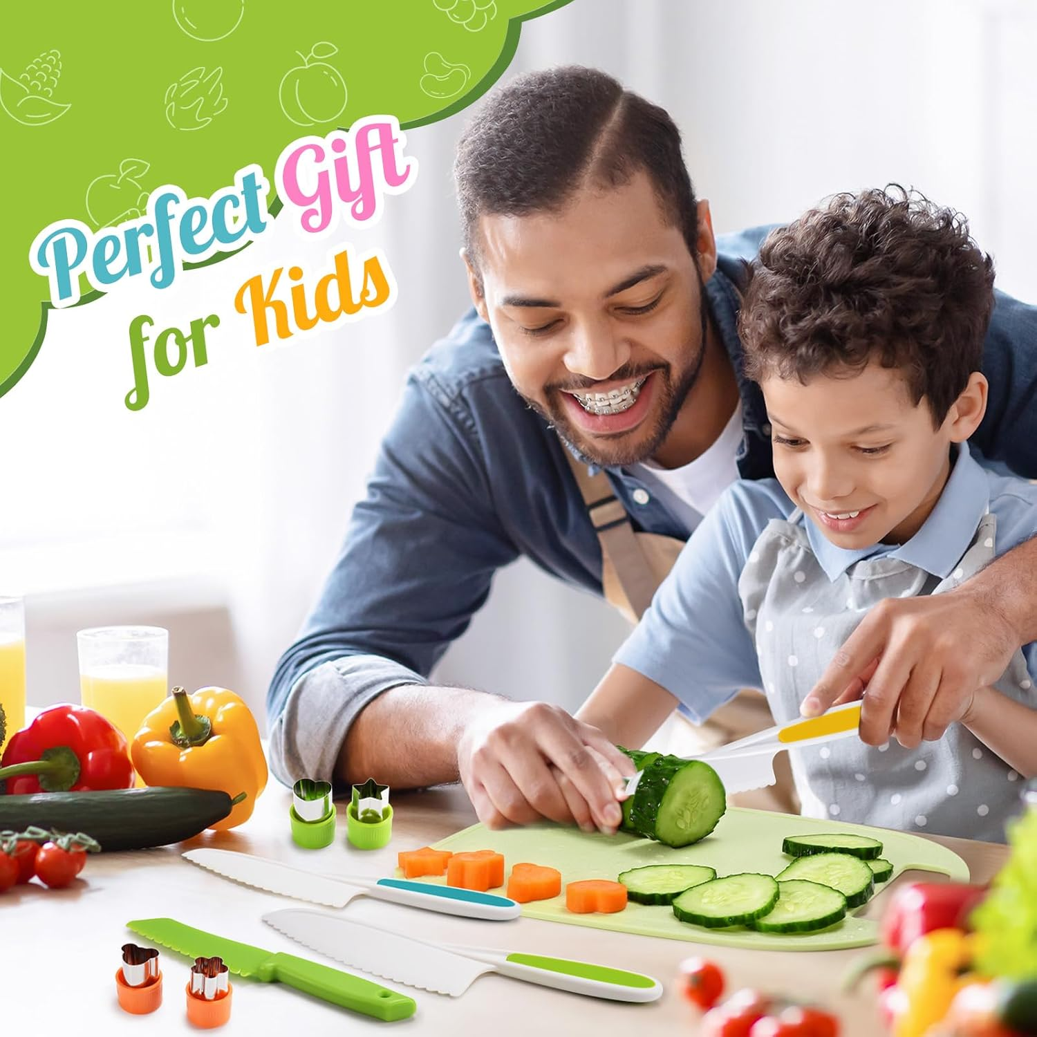 Kids Knife Set for Kids, Vingtank Real Cooking Toys for 3 4 5 6 7 Year Old Girl Boy Gifts Montessori Kitchen Tools for Toddlers Girls Toys Age 3-5 4-6 Cutting Board Safe Knives Birthday Gift Green image number 3