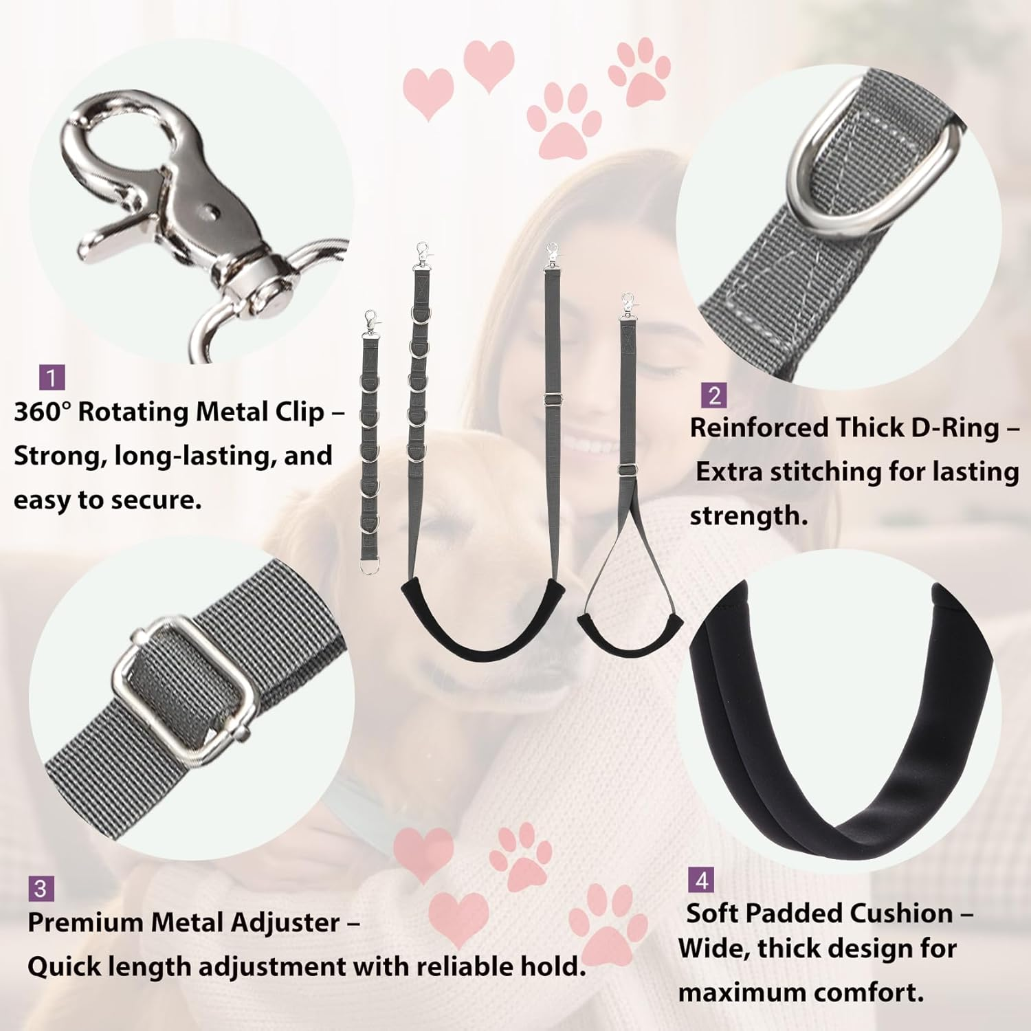 Dog Grooming Belly Straps Belly Band & Loop Extension Set - Adjustable & Comfortable Grooming Tools for Pet Grooming Tables Arms and All Dog Breeds (Gray) image number 1