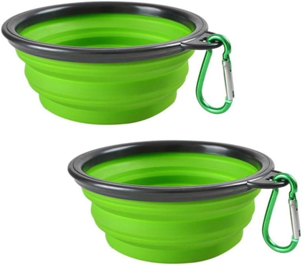 Collapsible Dog Bowl,Granmagazz 2 Pack Collapsible Silicone Dog Bowl, Portable Pet Feeding Watering Dish, Foldable Expandable Cup Dish for Small Pet Cat Food Water Feeding Portable Travel Bowl (Green) image number 1