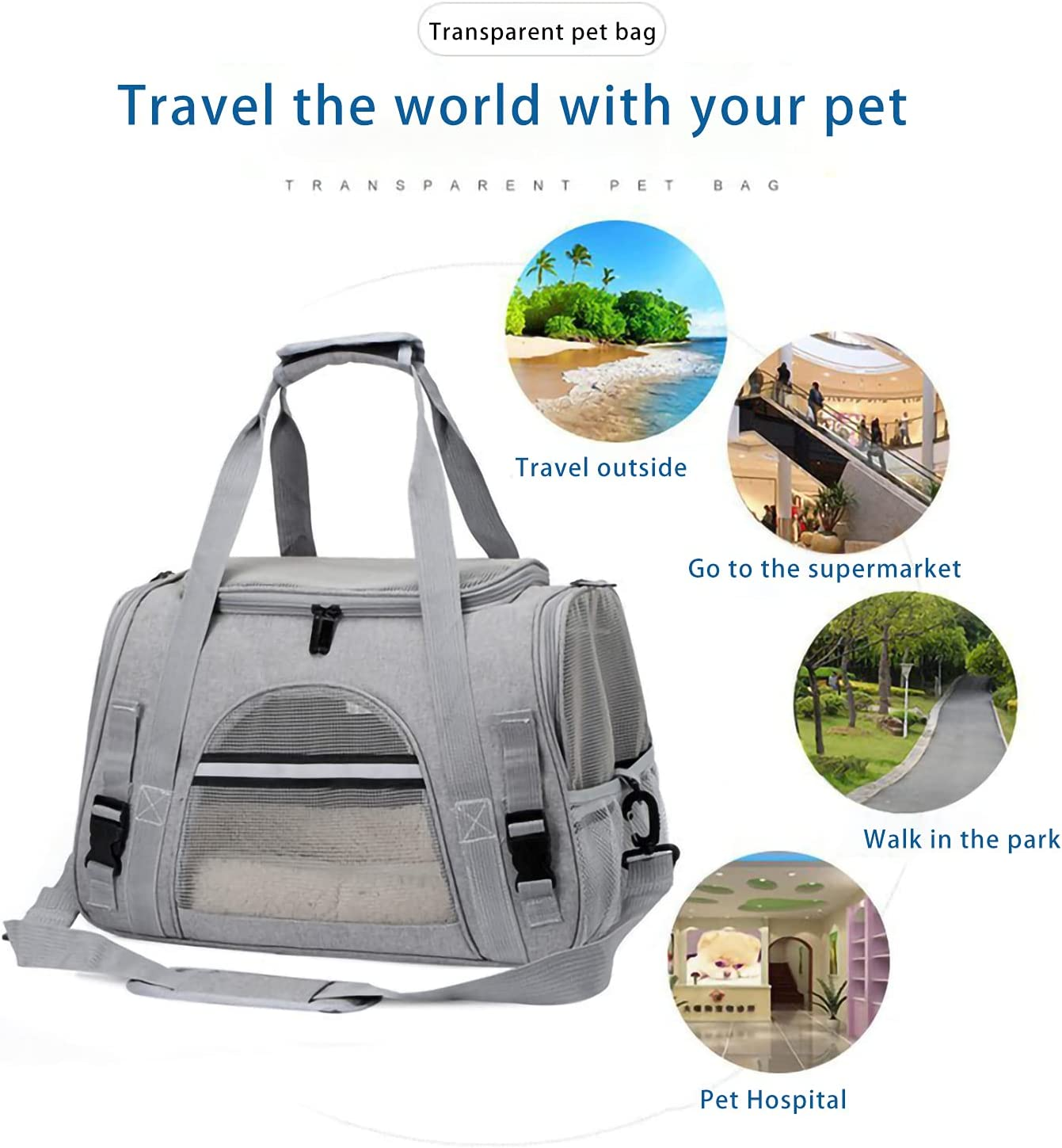 52*34*25Cm Pet Carrier Bag, Portable Cat Carrier Bag Top Opening, Removable Mat and Breathable Mesh, Foldable Cat Carrier Transport Bag for Dogs and Cats, with Shoulder Strap (L)