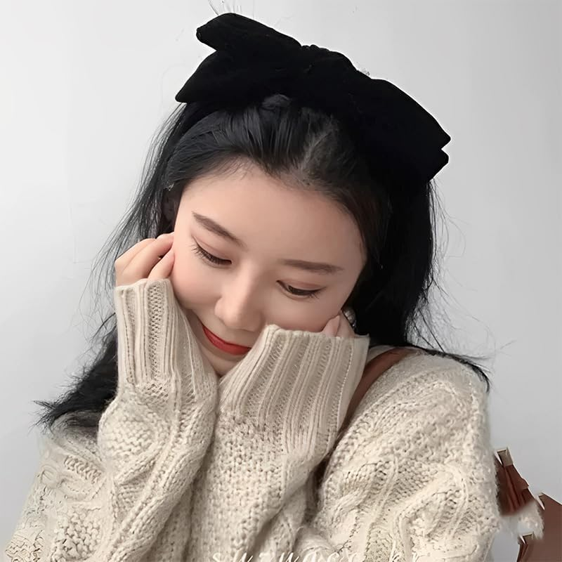 Big Bow Headband for Women Girls Large Bow Headbands Hair Hoops Black Fabric Headband Hair Bow Accessories for Womens Wide Extra Headband with Bow Knot Head Bands for Women'S Hair Non Slip image number 2