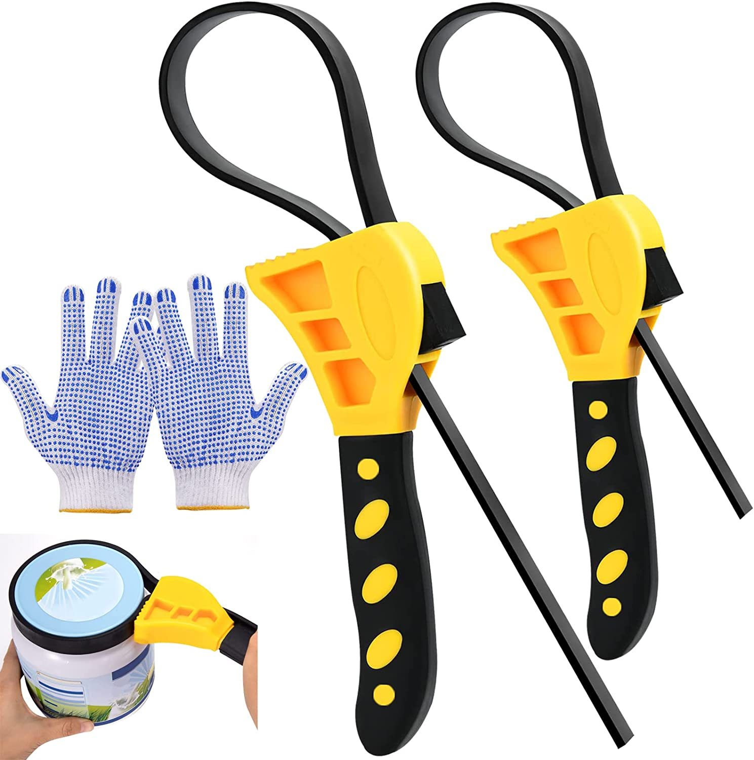 Strap Wrench Set, 2Pcs Universal Rubber Wrench with Anti-Slip Gloves, 22.8In & 18.8In Length Adjustable Rubber Belt Wrench Oil Filter Wrench, Jar Opener for Weak Hands, Pipe Wrench for Plumbers image number 4