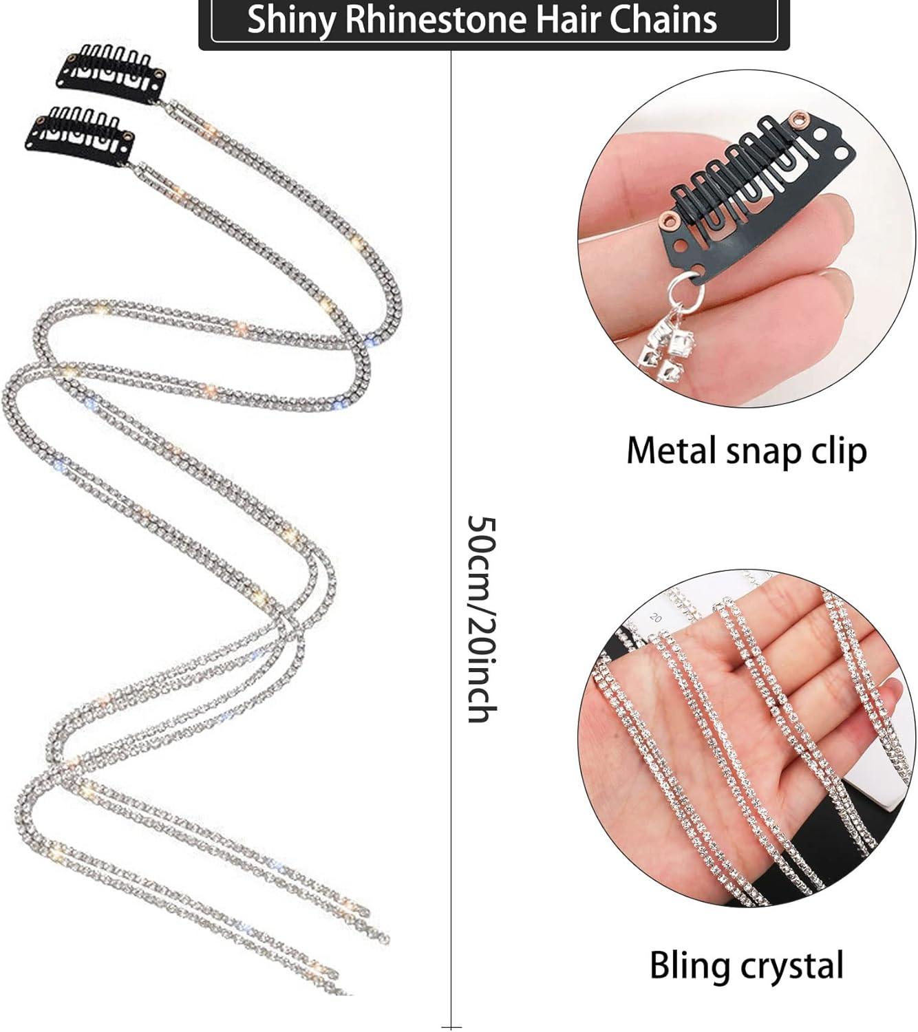 8 Pieces Long Rhinestone Hair Chains,Punk Tassel Hair Clips Bling Crystal Hair Extension 20 Inch Head Chain Silver Decorative Hair Clip Hairpin for Women and Girls Nightclub Party Daily Headwear image number 5