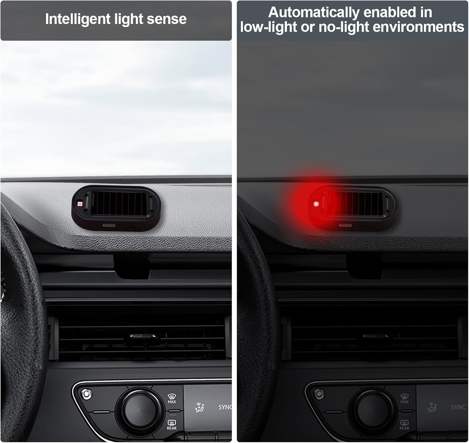 Shudyear Car Solar Power Simulated Dummy Alarm，New Model&Brighter & Clearer，Anti-Theft LED Flashing Security Light Fake Lamp with USB Charger Port，2Pcs (Red)