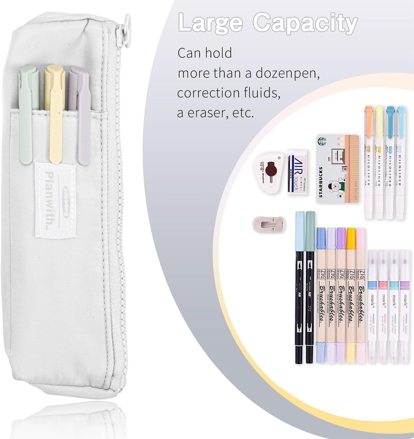 Pen Holder for Notebook, Pen Pouch for Notebook, Small Pen Holder with Adjustable Elastic Band, Slim Pencil Bag Journal Pen Holder Notebook Pen Holder, Zipper Pencil Pouch Makeup Bag - Black image number 7