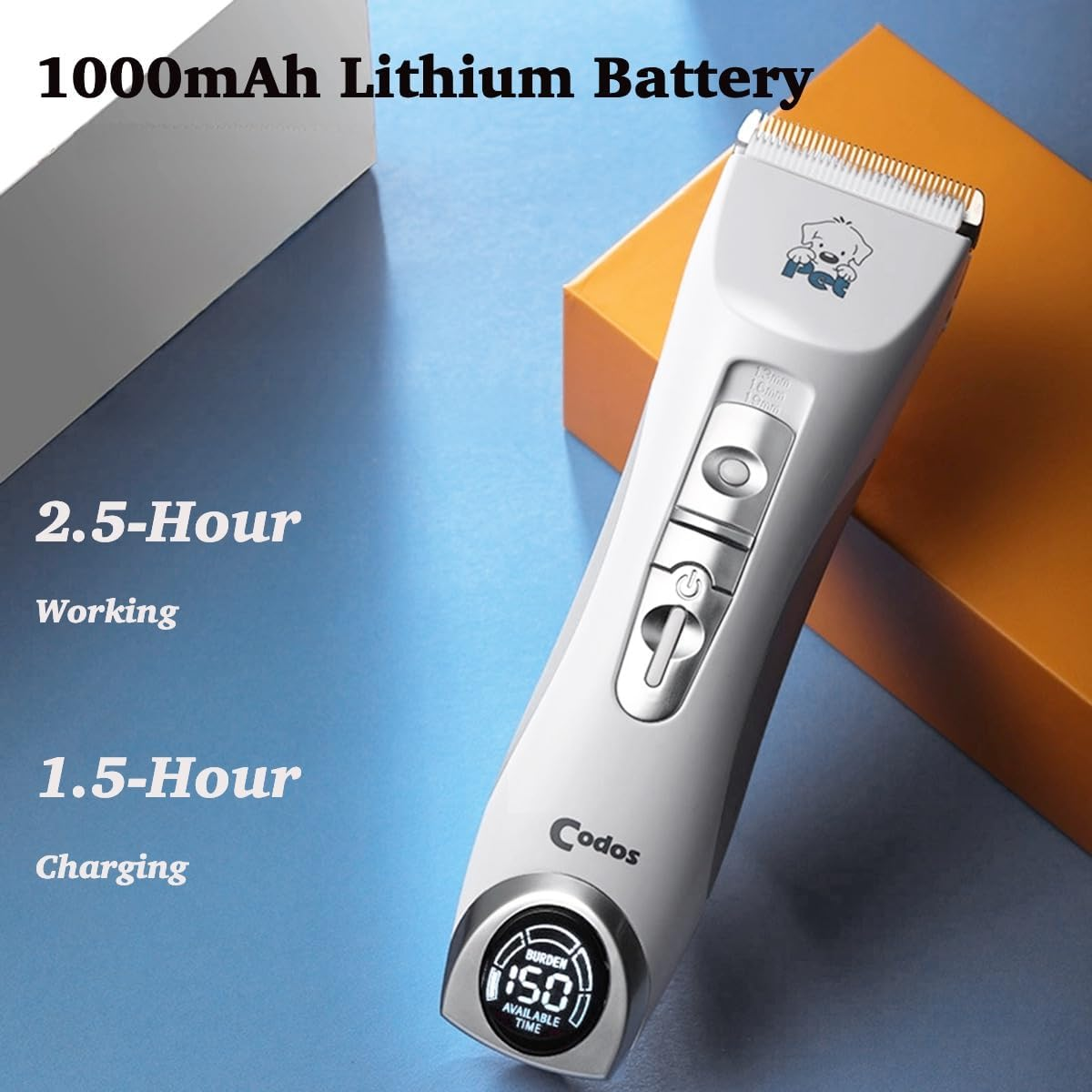 CP-9600 Dog Clippers, Professional Dog Grooming Kit with 4 Length Options, 2 Guide Combs, LCD Display, Low Noise Corded or Cordless Cat Pet Clippers, Ceramic Blades image number 5