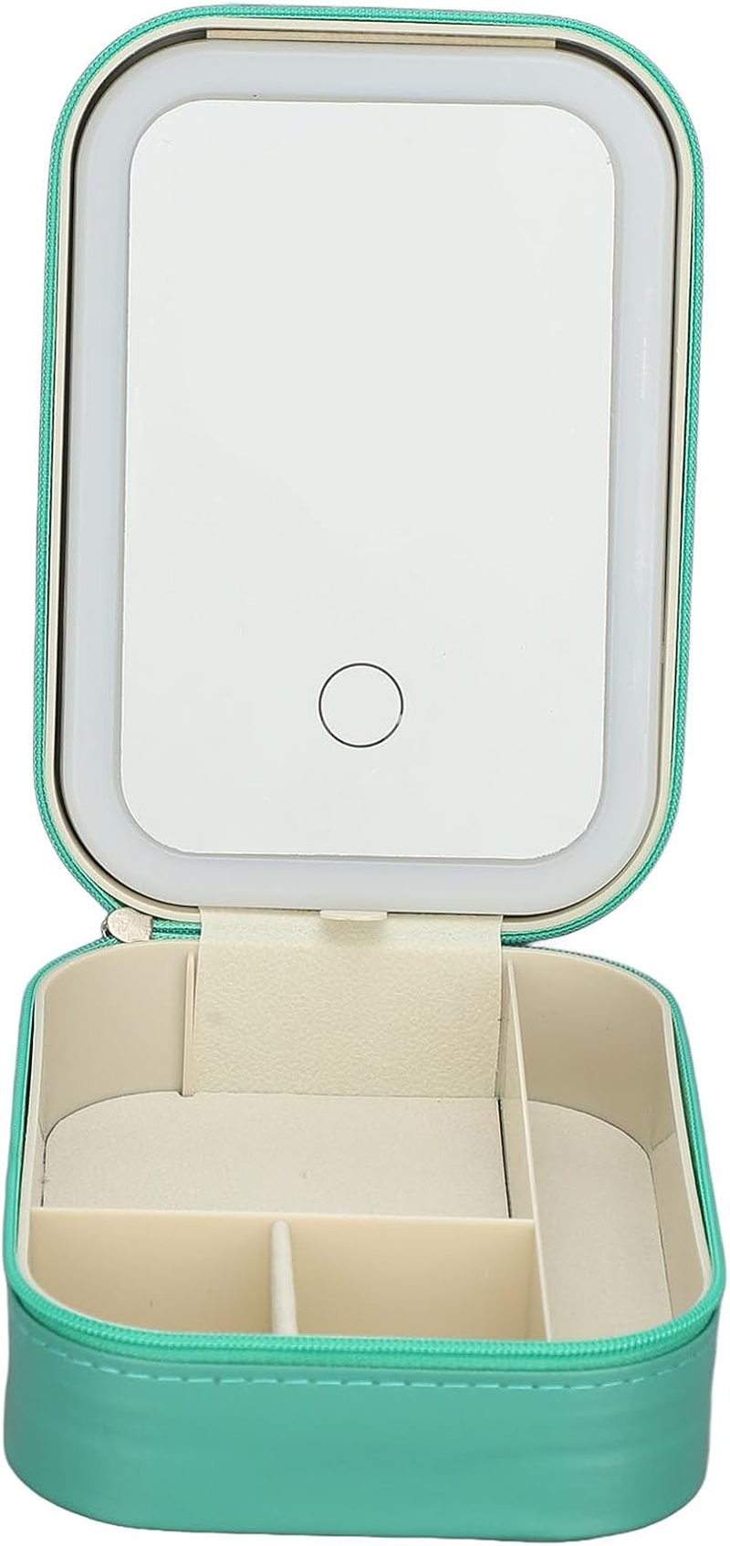 Jewelry Storage Box, LED Mirror Leather 3 Color Adjustable Lighting Travel Makeup Box for Eyebrow Pencil (Green) image number 4